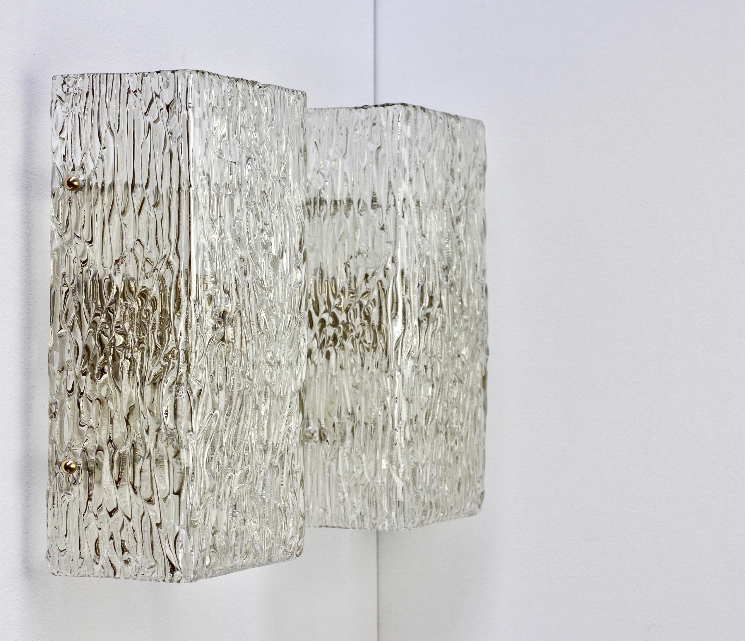 Mid-Century Modern 1 of 4 Large Austrian Textured Glass Wall Lights or Sconces by JT Kalmar c. 1955 For Sale