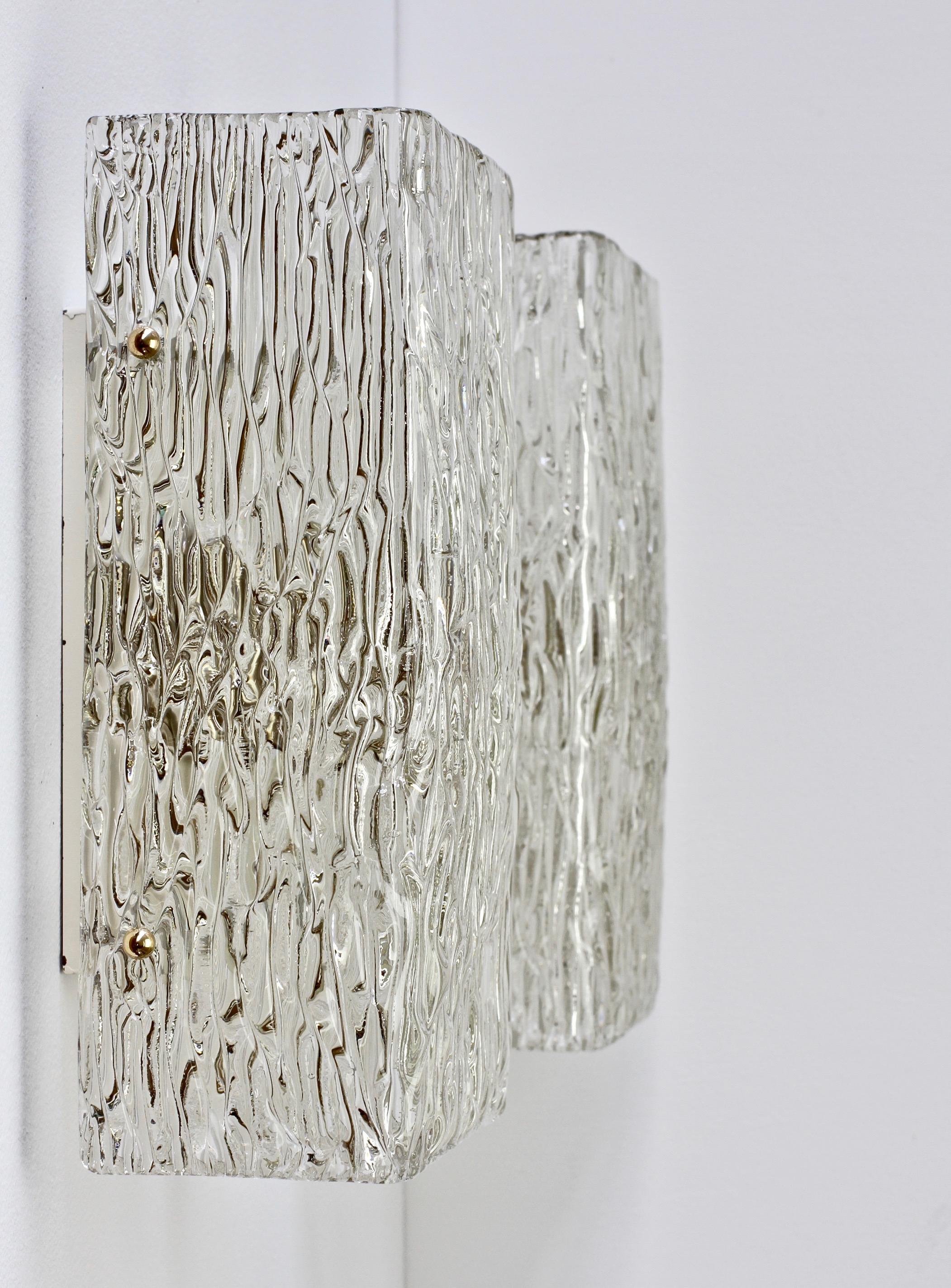 Polished 1 of 4 Large Austrian Textured Glass Wall Lights or Sconces by JT Kalmar c. 1955 For Sale