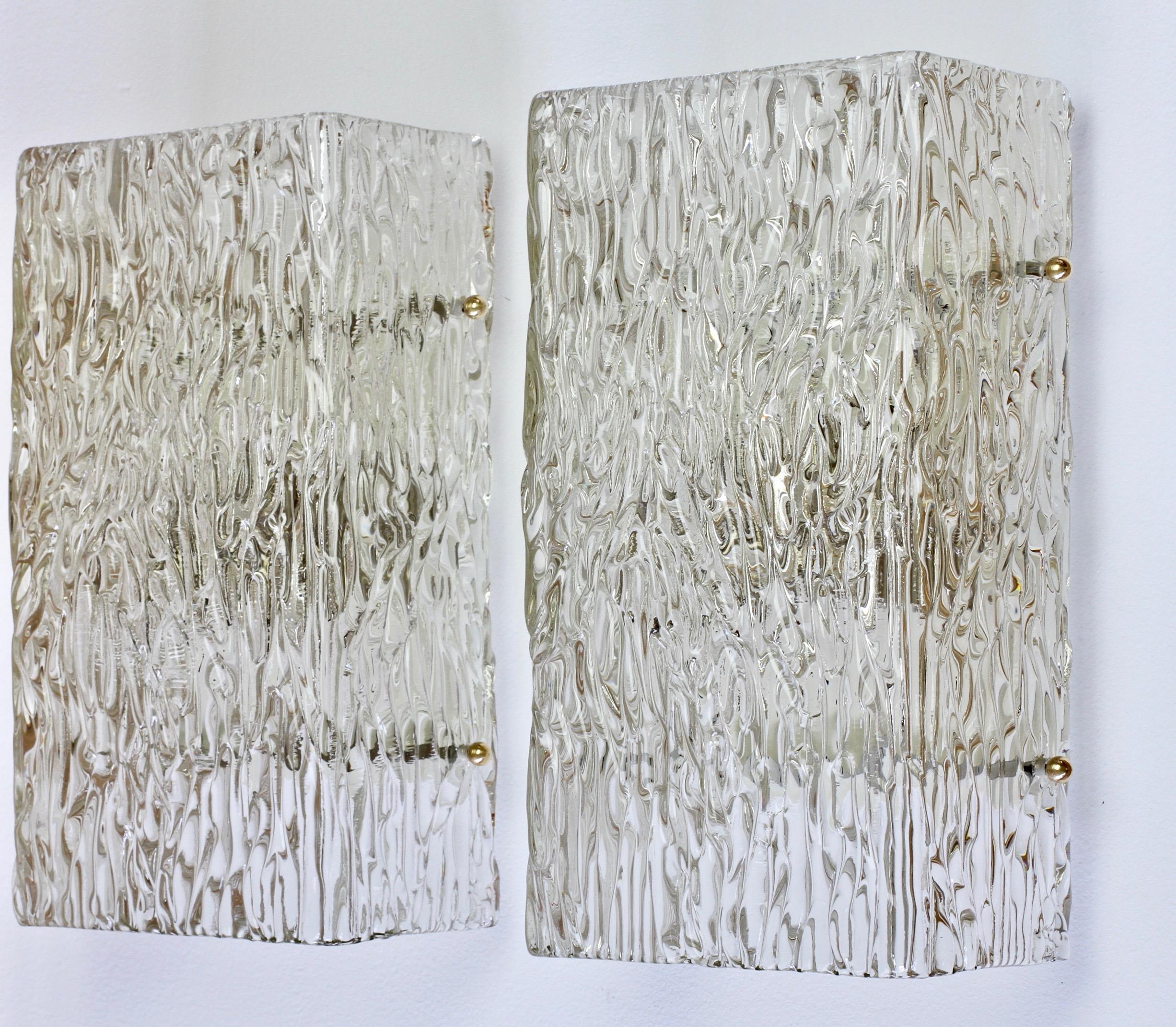 Metal 1 of 4 Large Austrian Textured Glass Wall Lights or Sconces by JT Kalmar c. 1955 For Sale