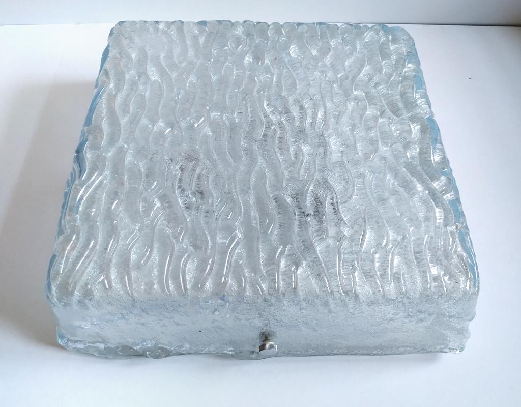 Rare square blue Murano glass flush mount by J.T. Kalmar for Franken KG.
Austria, 1960s. 

 