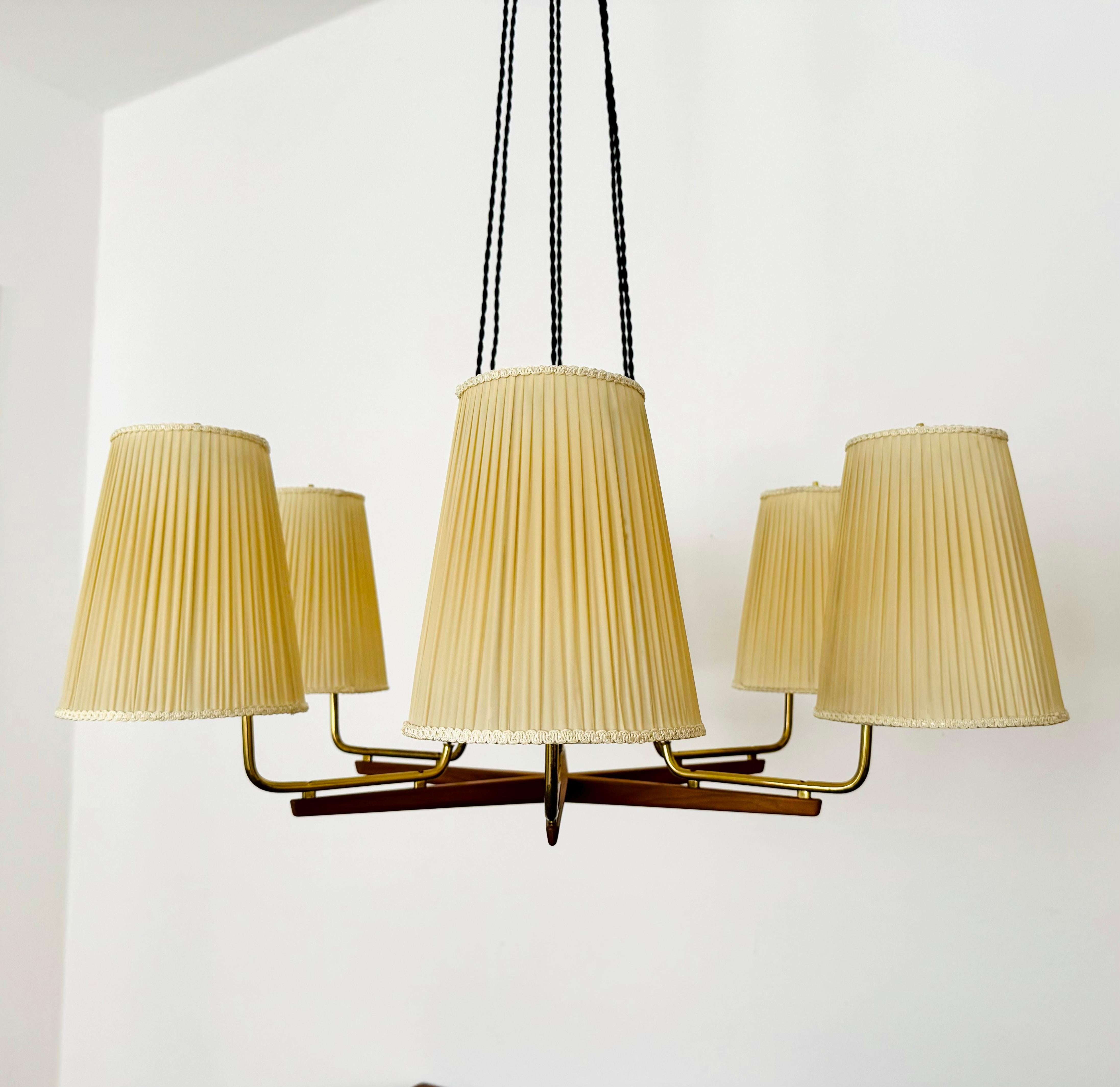 Mid-20th Century Large Austrian Walnut Chandelier by Oswald Haerdtl for Kalmar For Sale