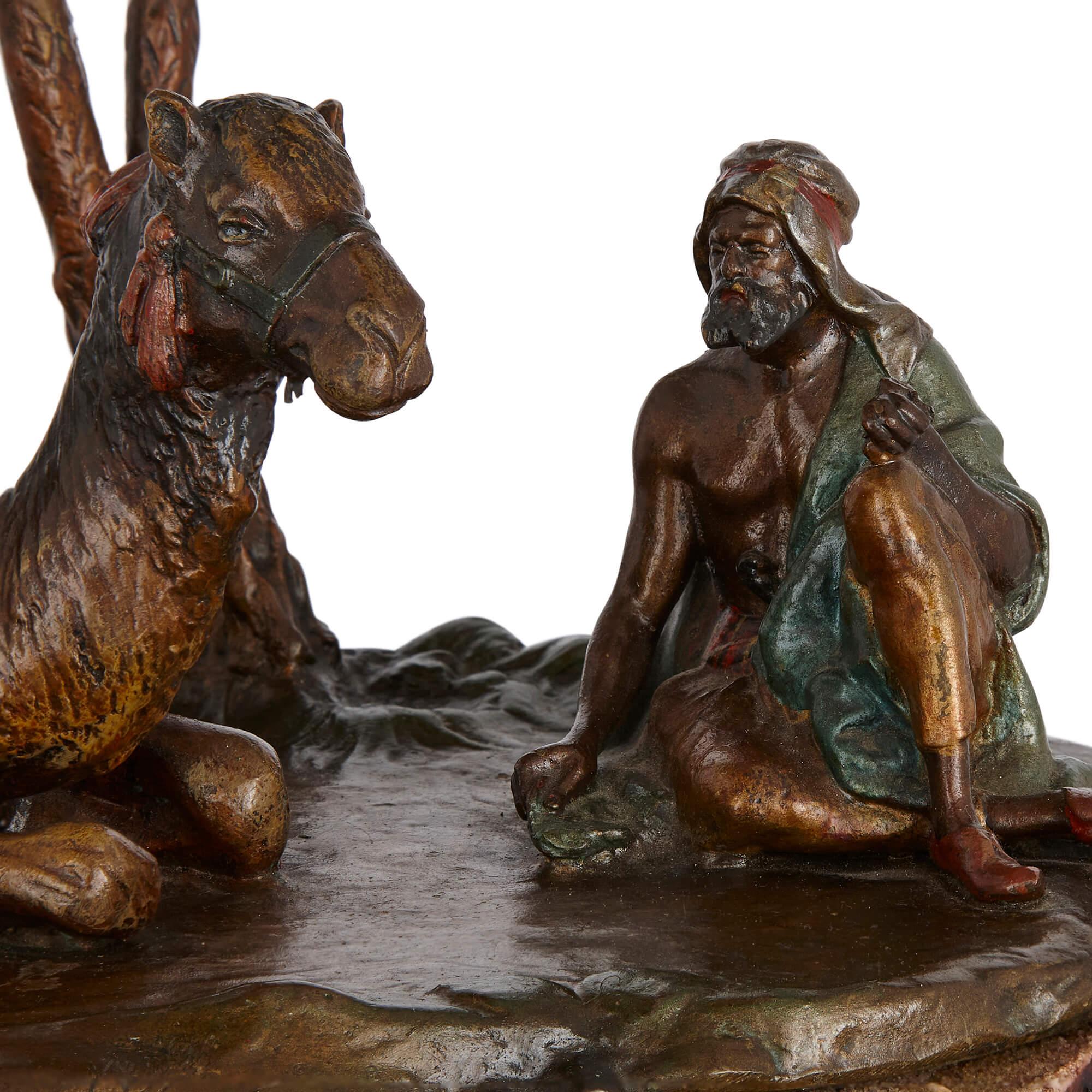 Large Austrian Wood and Cold-Painted Bronze Lamp In Good Condition For Sale In London, GB