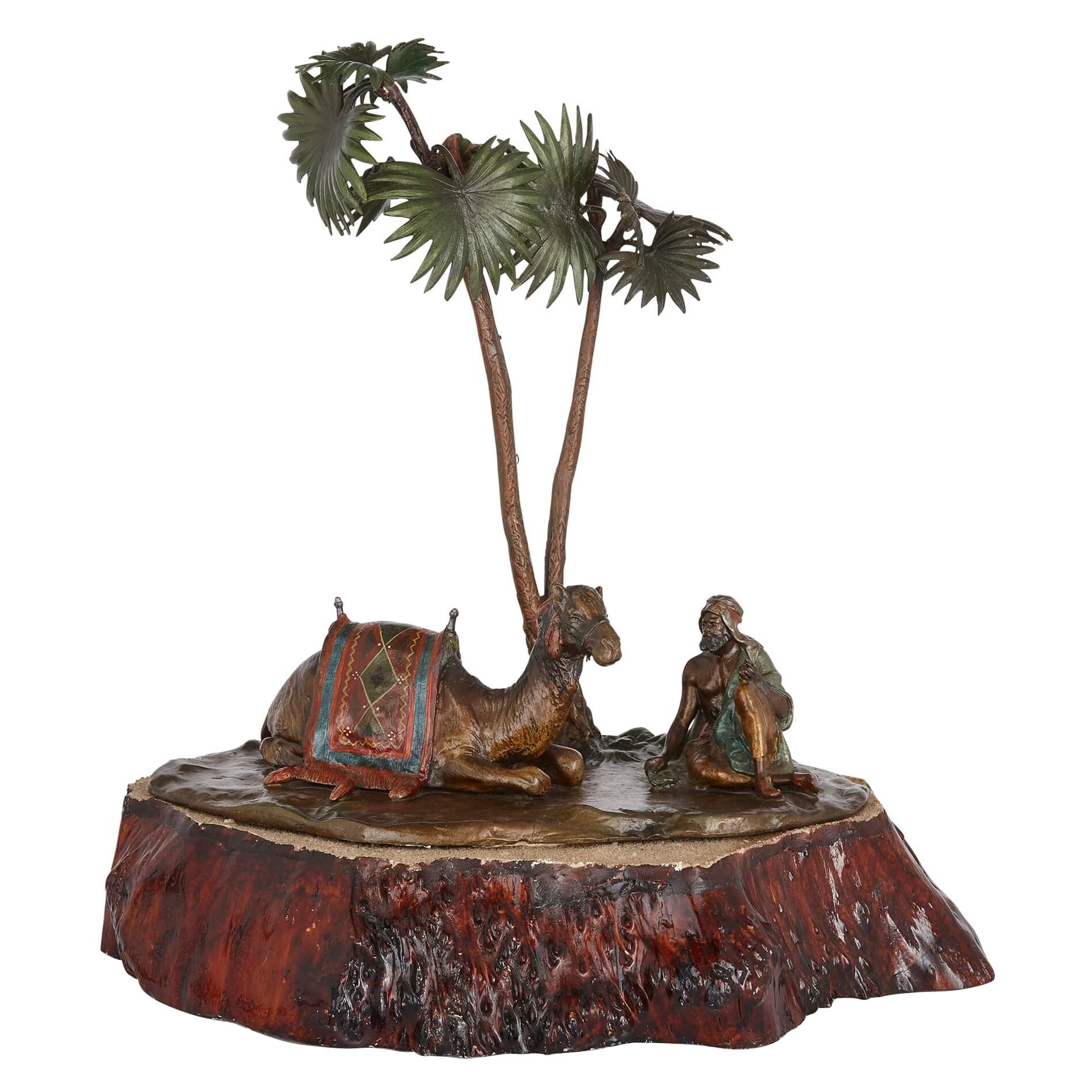 Grande lampada austriaca in Wood e bronzo dipinto a freddo