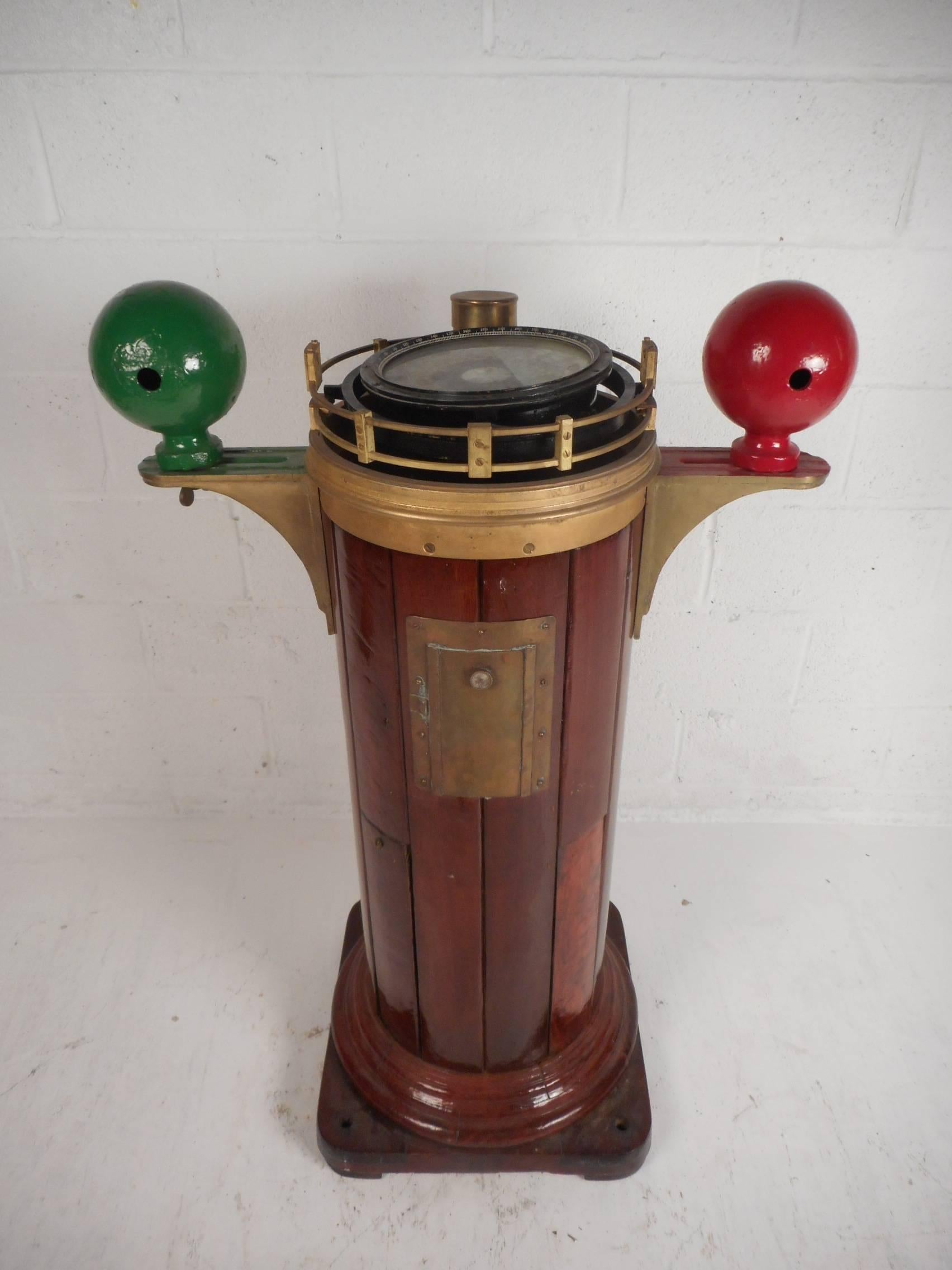 Large Authentic Brass Ship Binnacle Made in Great Britain In Good Condition In Brooklyn, NY