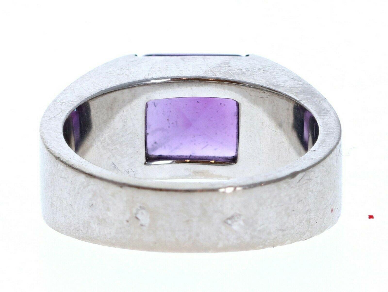 Square Cut Large Authentic Cartier Tank 18k White Gold & Amethyst Wide Ring 13.4g