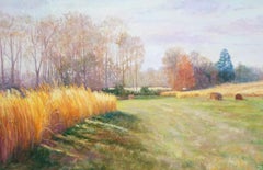 Grande peinture à l'huile sur toile d'un champ d'automne de Richardson