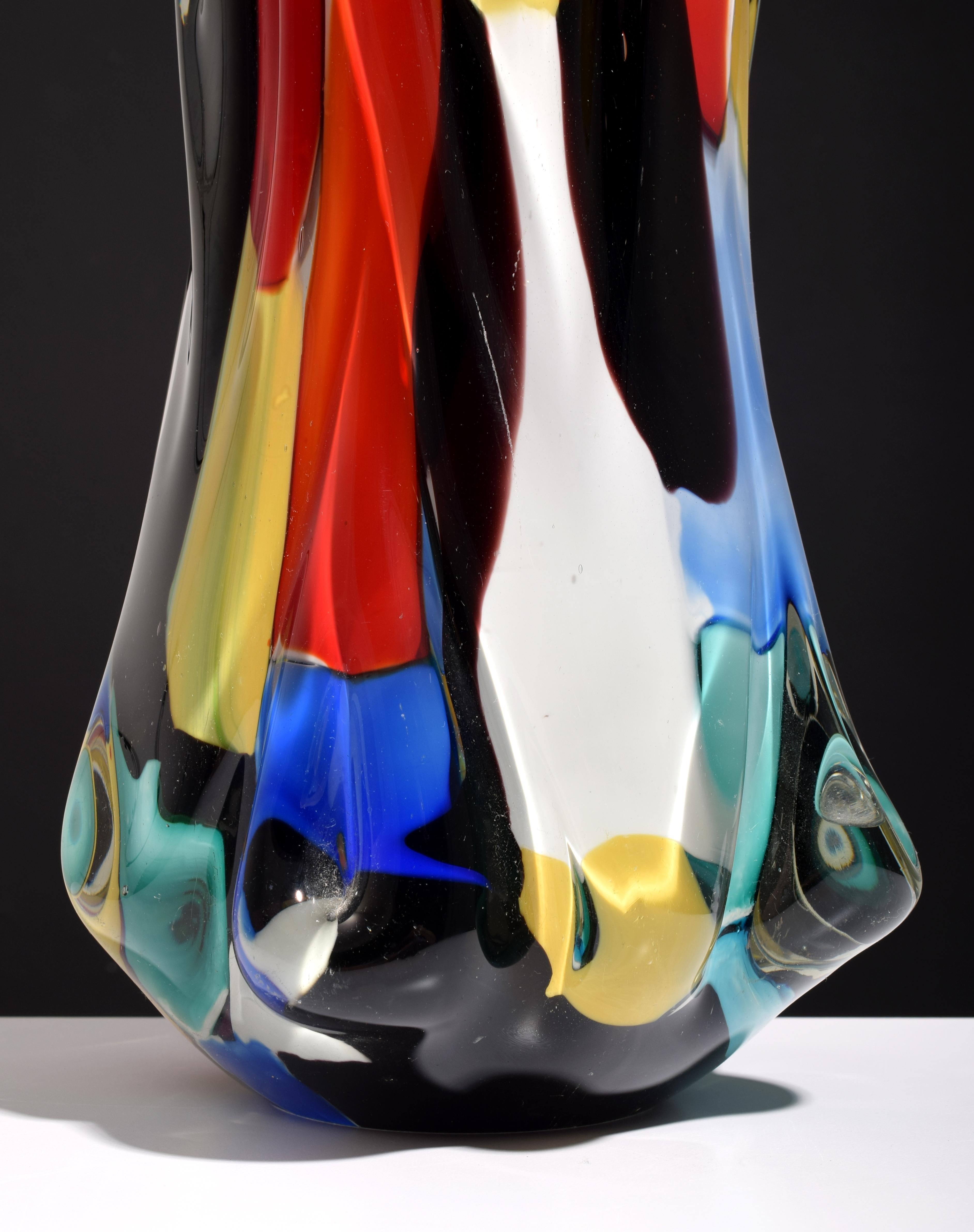 20th Century Large A.V.E.M. Color Block Vase, Murano For Sale