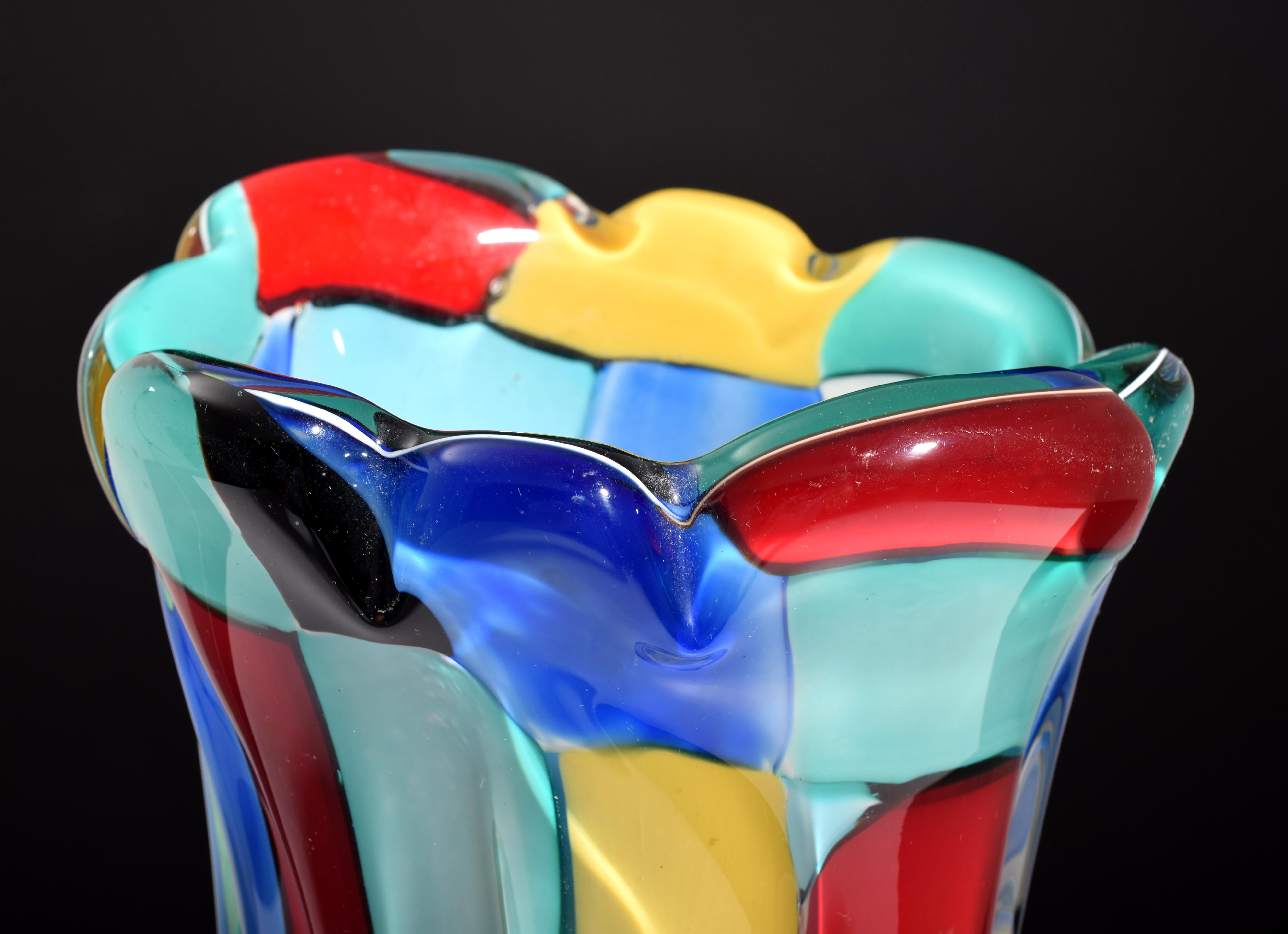 Verre A&M. M-One. M.V.I.E.I. Vase à blocs de couleurs, Murano en vente