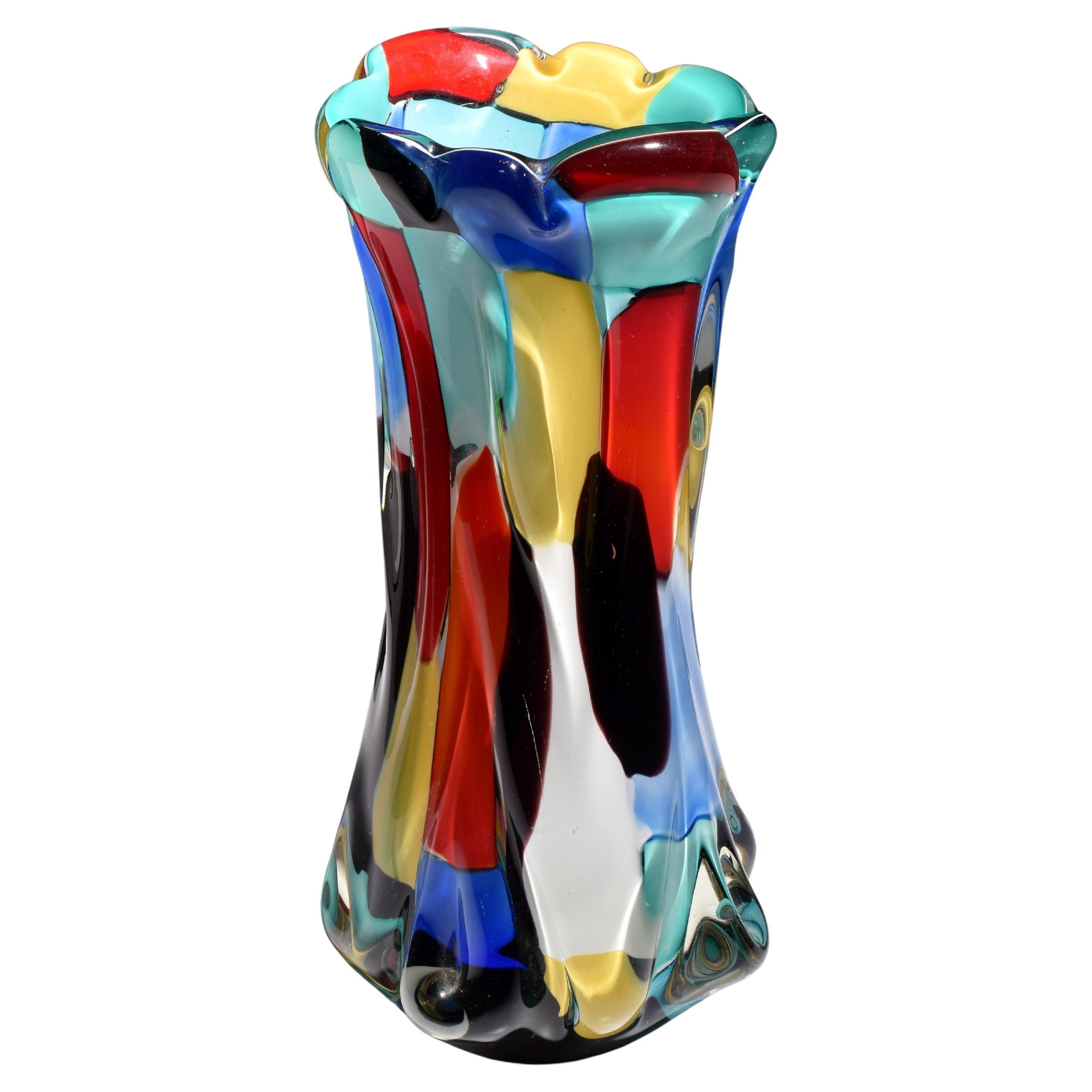 Large A.V.E.M. Color Block Vase, Murano For Sale