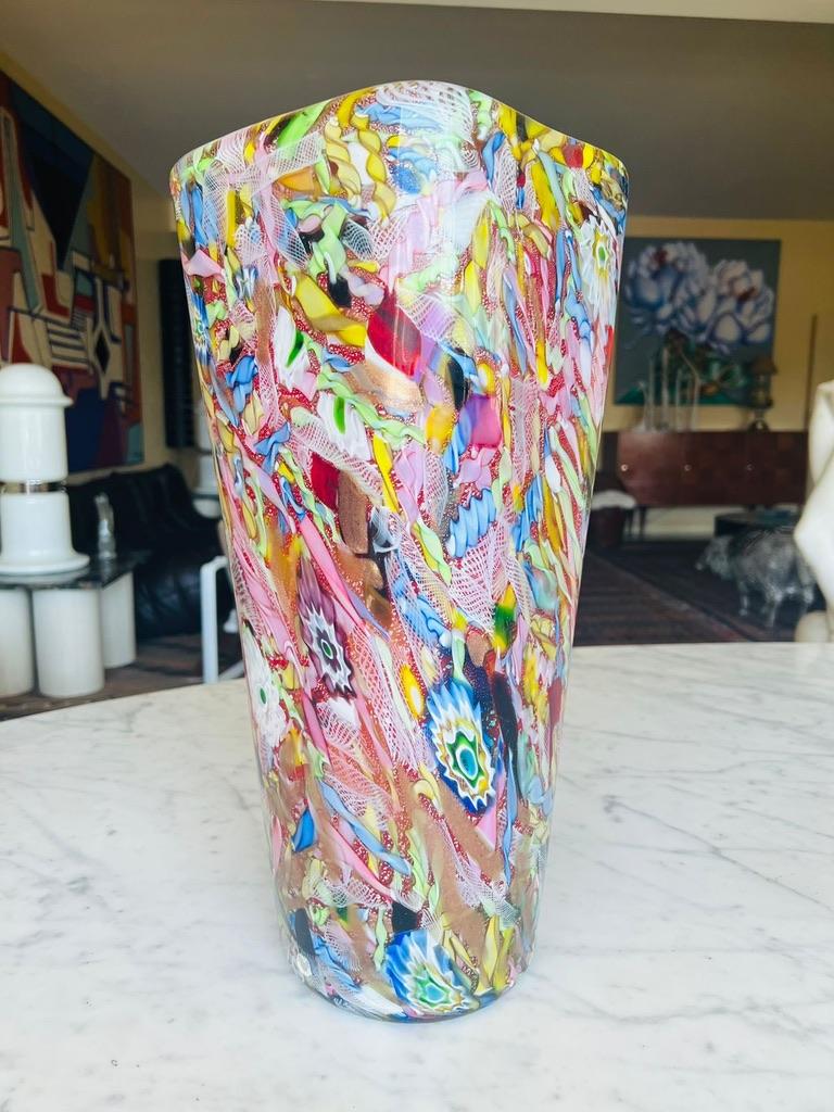 Italian Large AVeM Murano glass multicolor vase circa 1950 