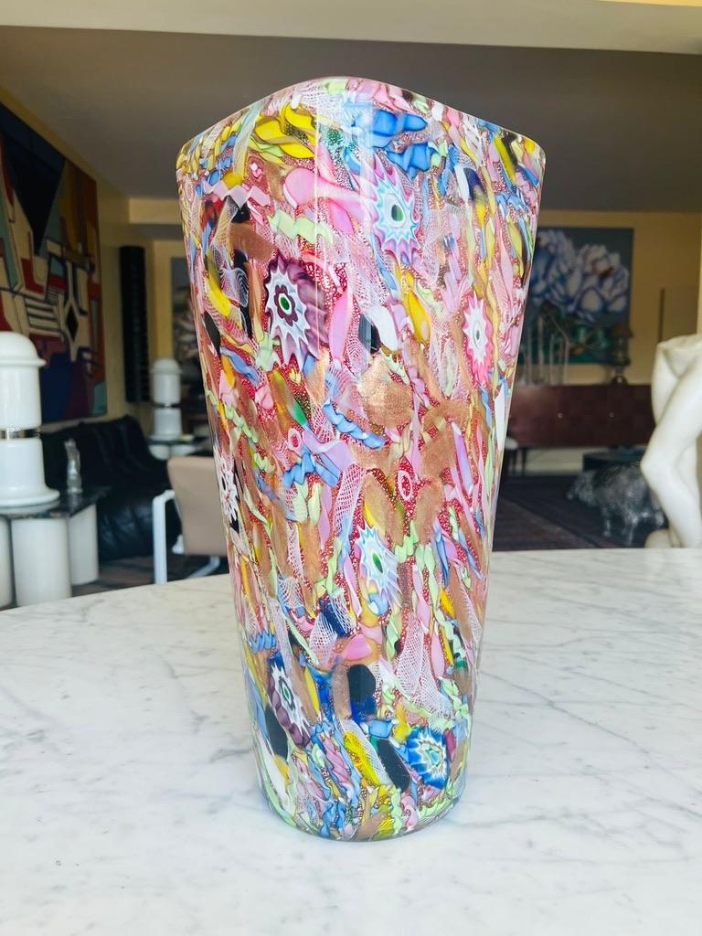 Grand vase multicolore en verre de Murano circa 1950 