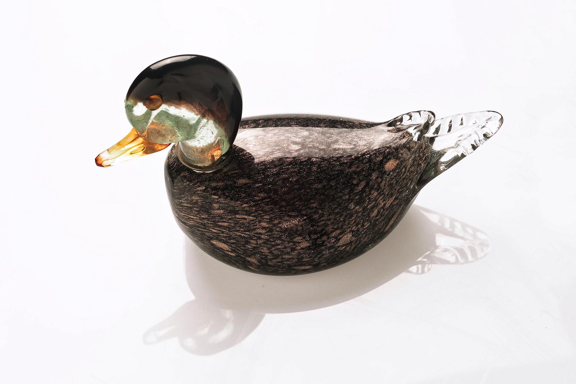 Italian Large Aventurine Glass Sculpture of a Duck by Vincenzo Nason, Murano For Sale