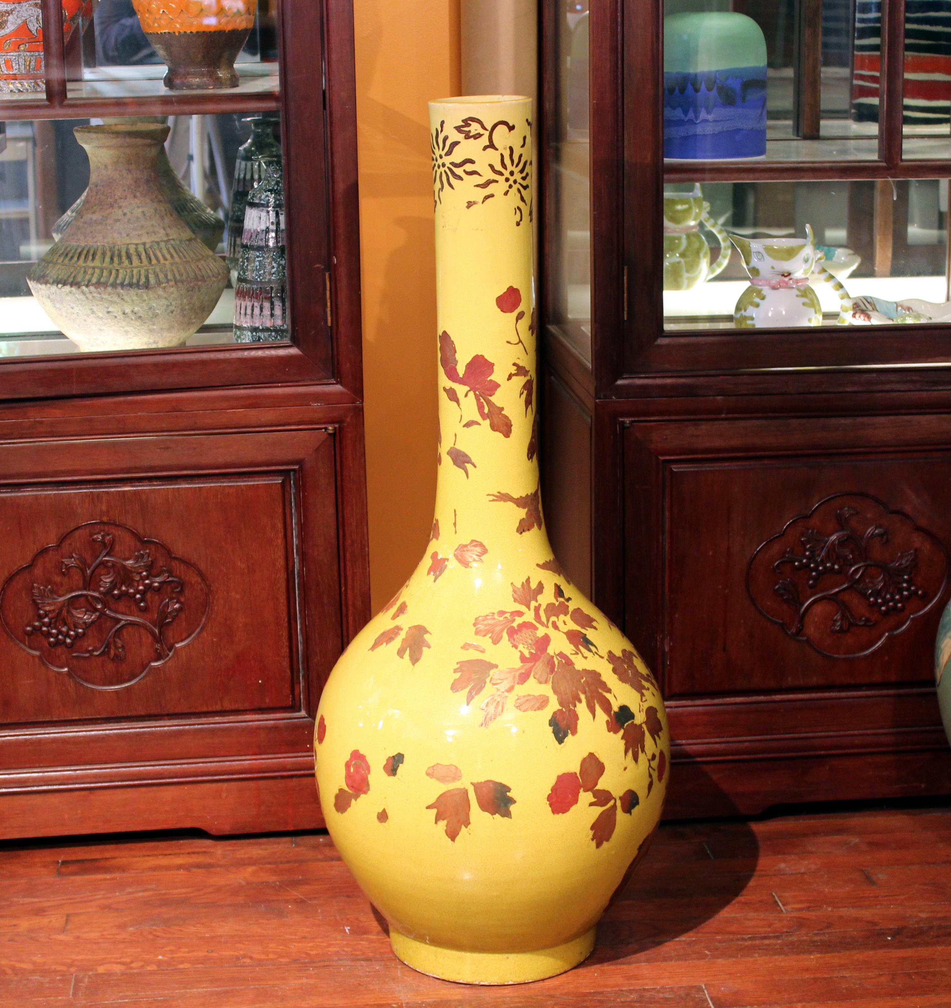 Japanese Large Awaji Pottery Bottle Floor Vase Lacquer Decoration For Sale