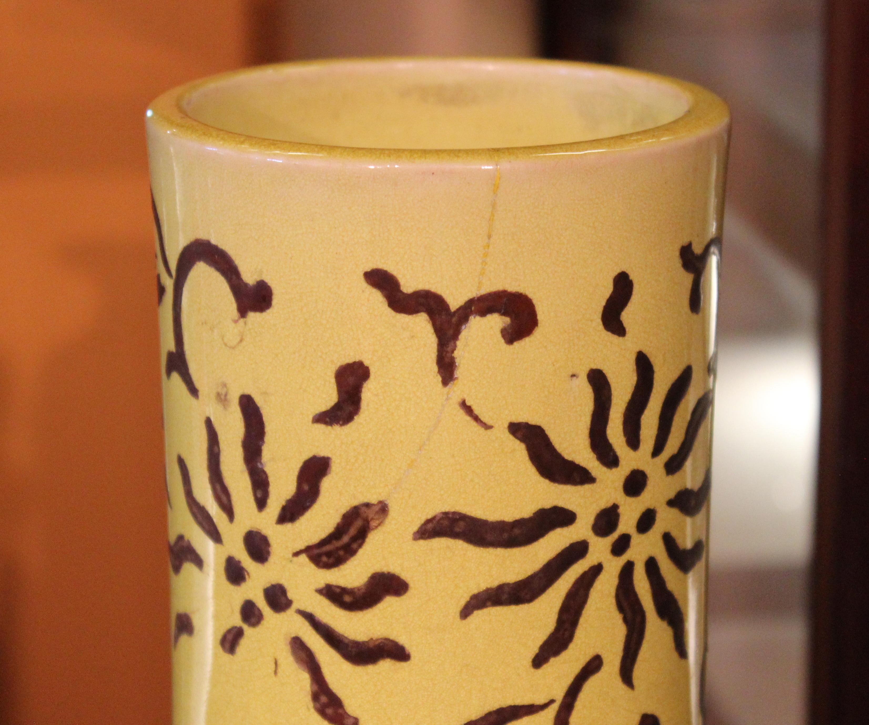 Turned Large Awaji Pottery Bottle Floor Vase Lacquer Decoration For Sale