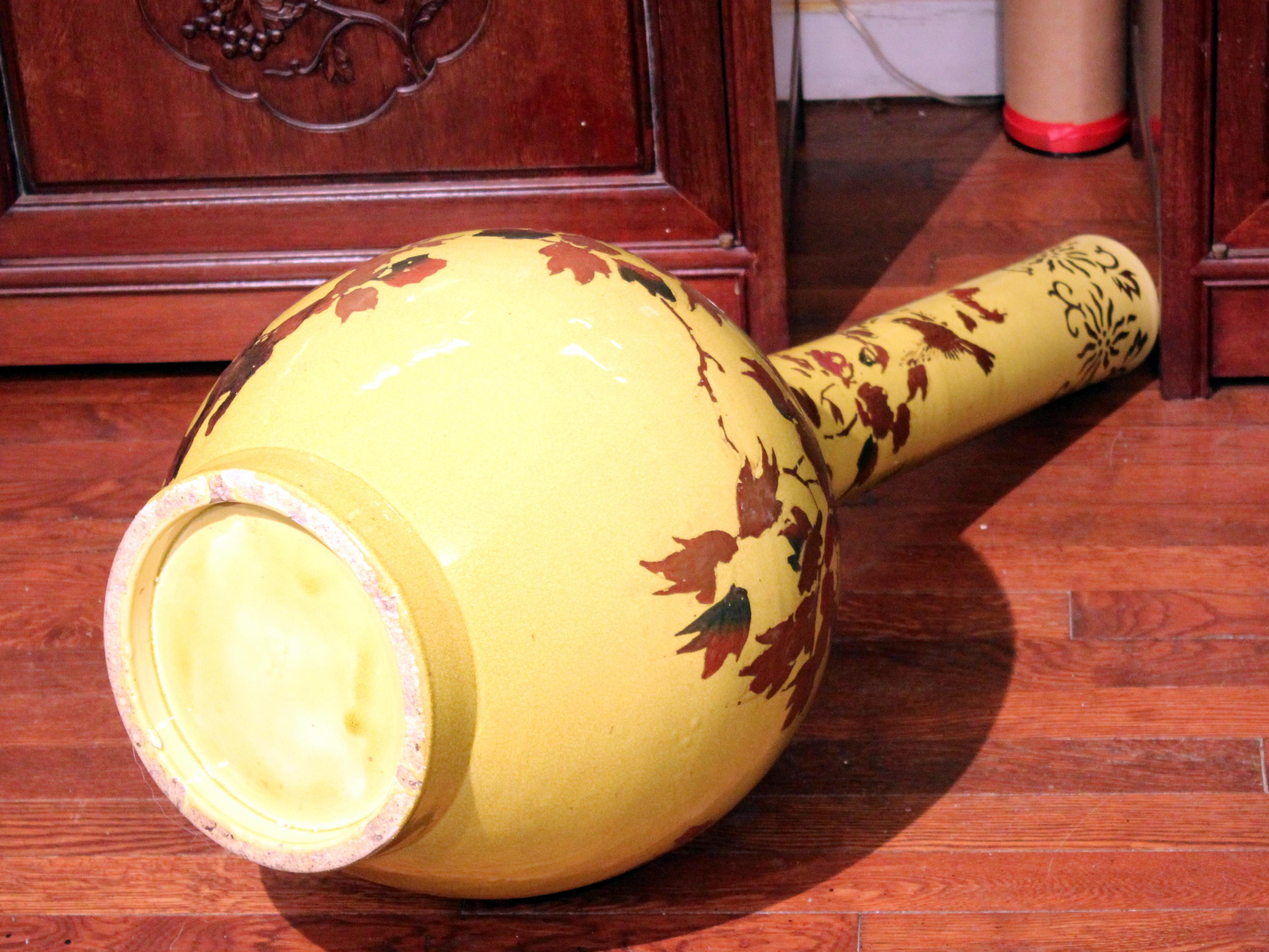 Early 20th Century Large Awaji Pottery Bottle Floor Vase Lacquer Decoration For Sale