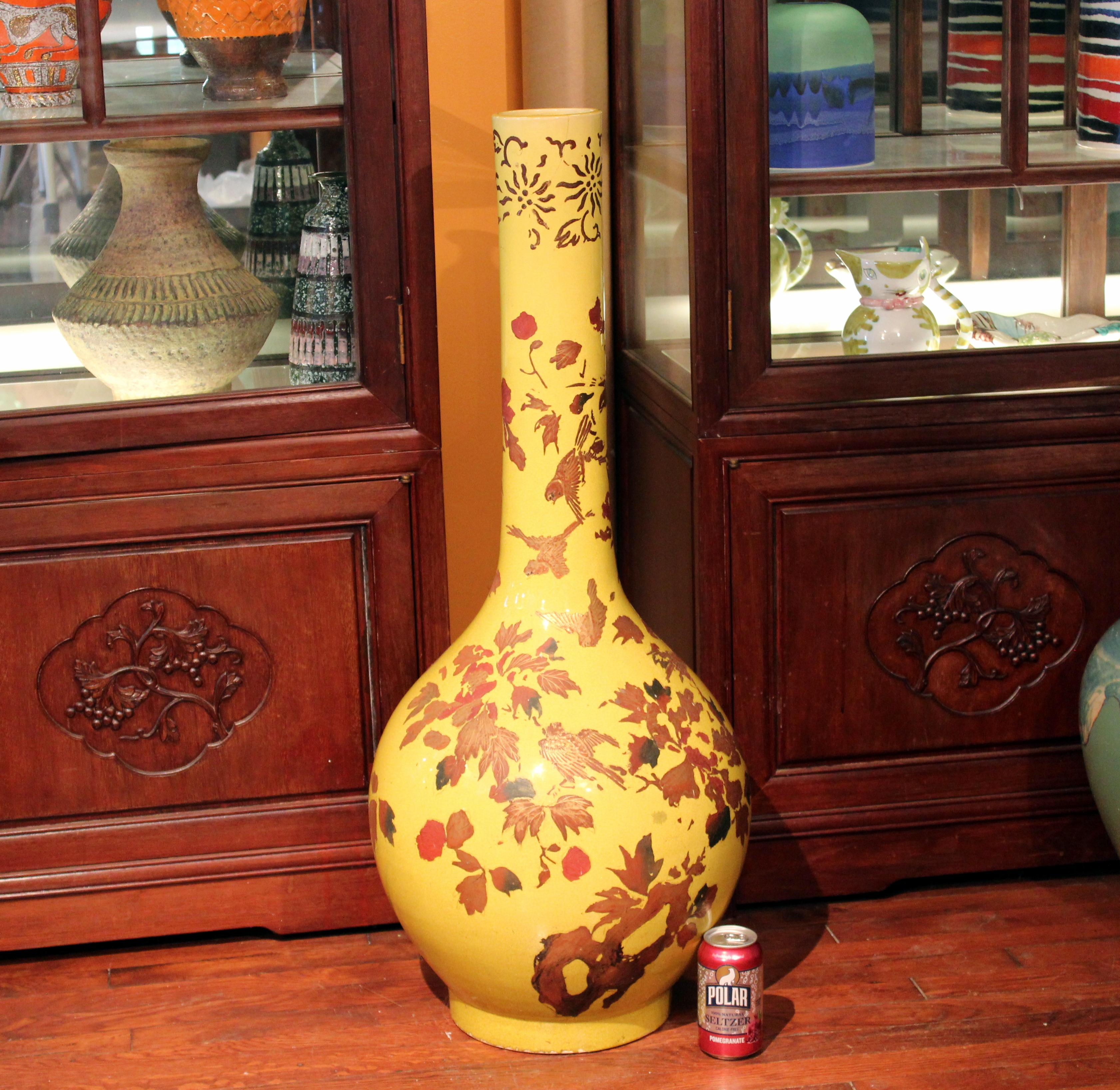 Large Awaji Pottery Bottle Floor Vase Lacquer Decoration For Sale 2