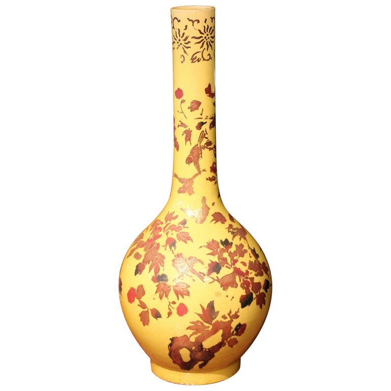 Large Awaji Pottery Bottle Floor Vase Lacquer Decoration For Sale