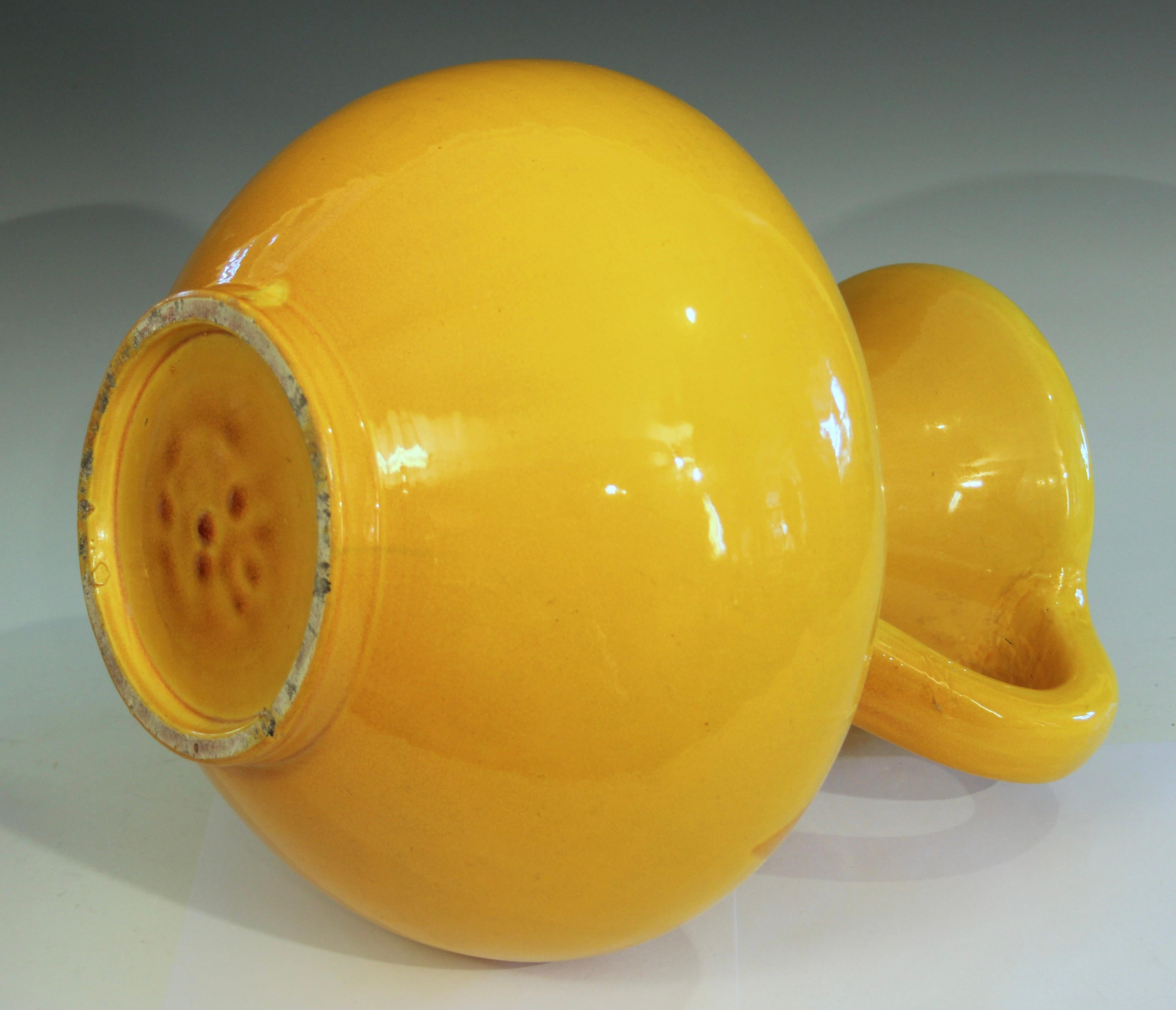 Large Awaji Pottery Golden Yellow Arts & Crafts Ikebana Purse Form Vase In Good Condition In Wilton, CT