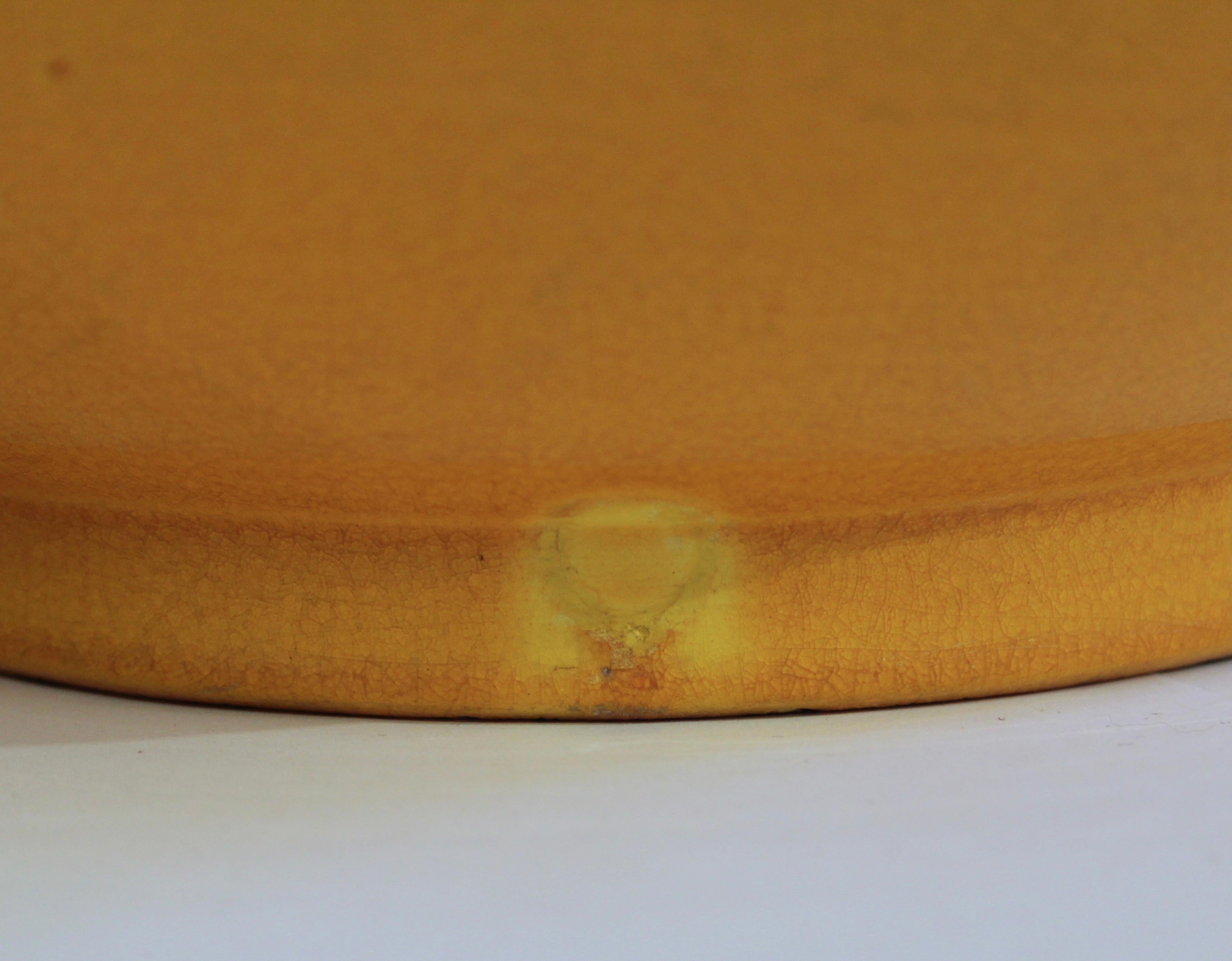 Large Awaji Pottery Golden Yellow Arts & Crafts Ikebana Purse Form Vase 1