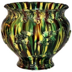 Große große Awaji Pottery Japanische Sancai Flambe Jardiniere Pflanzgefäßschale