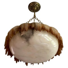 Large & Awesome Icicles Design Alabaster Pendant Light w. Brass Chain & Canopy