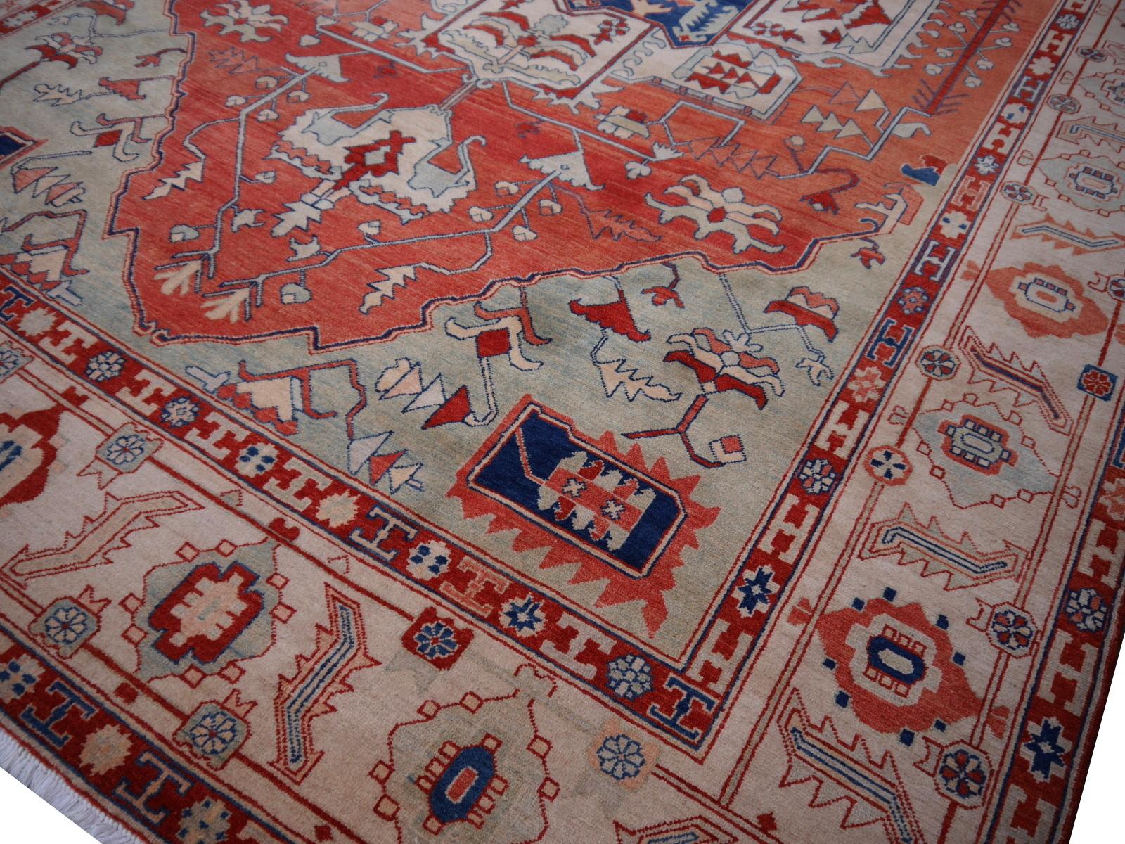 Hand-Woven Vintage Azeri Heriz Rug Oversized Persian Serapi Style Djoharian Collection