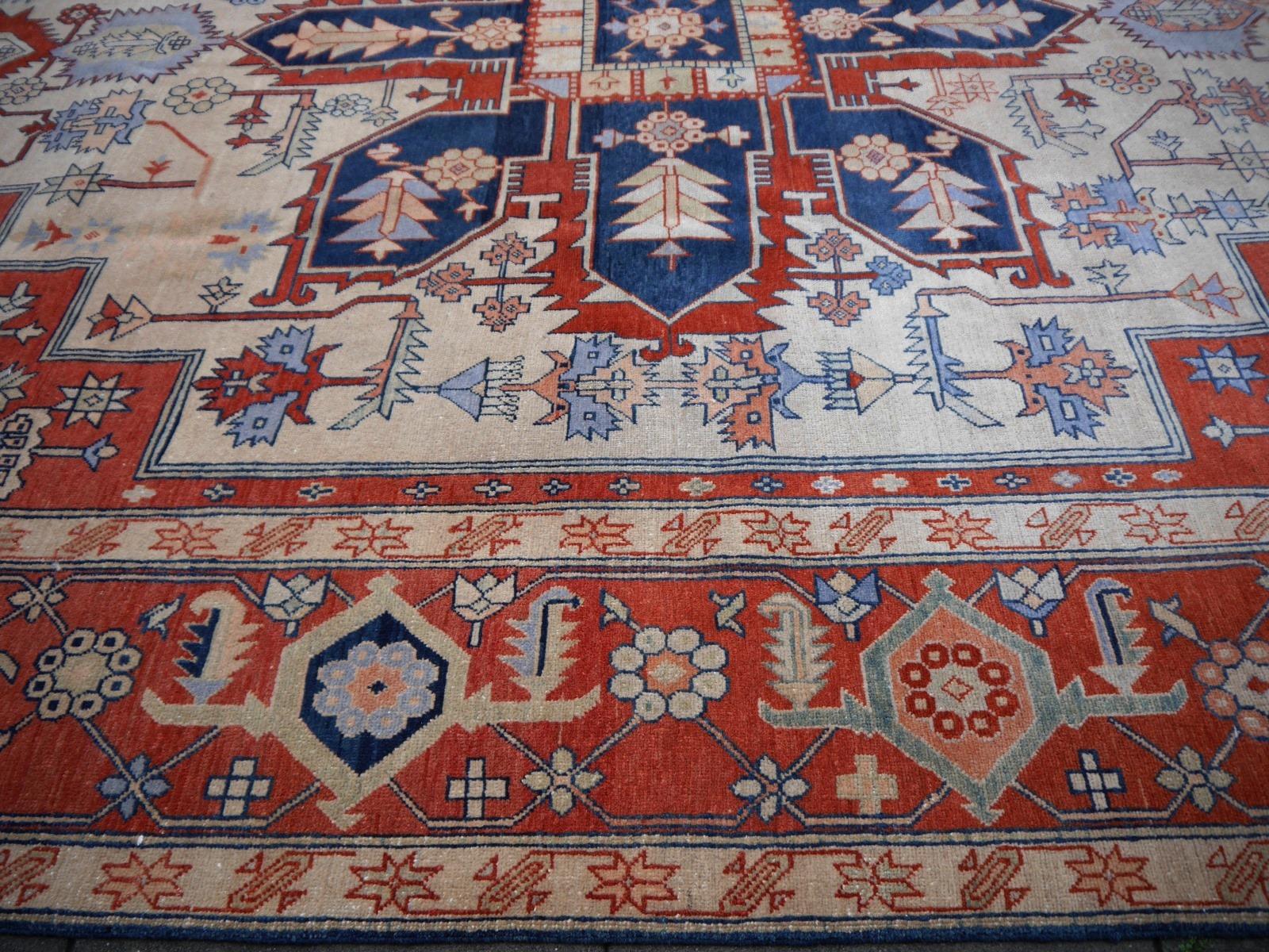 Wool Large Azeri Heriz Rug Oversized Persian Serapi Style Djoharian Collection