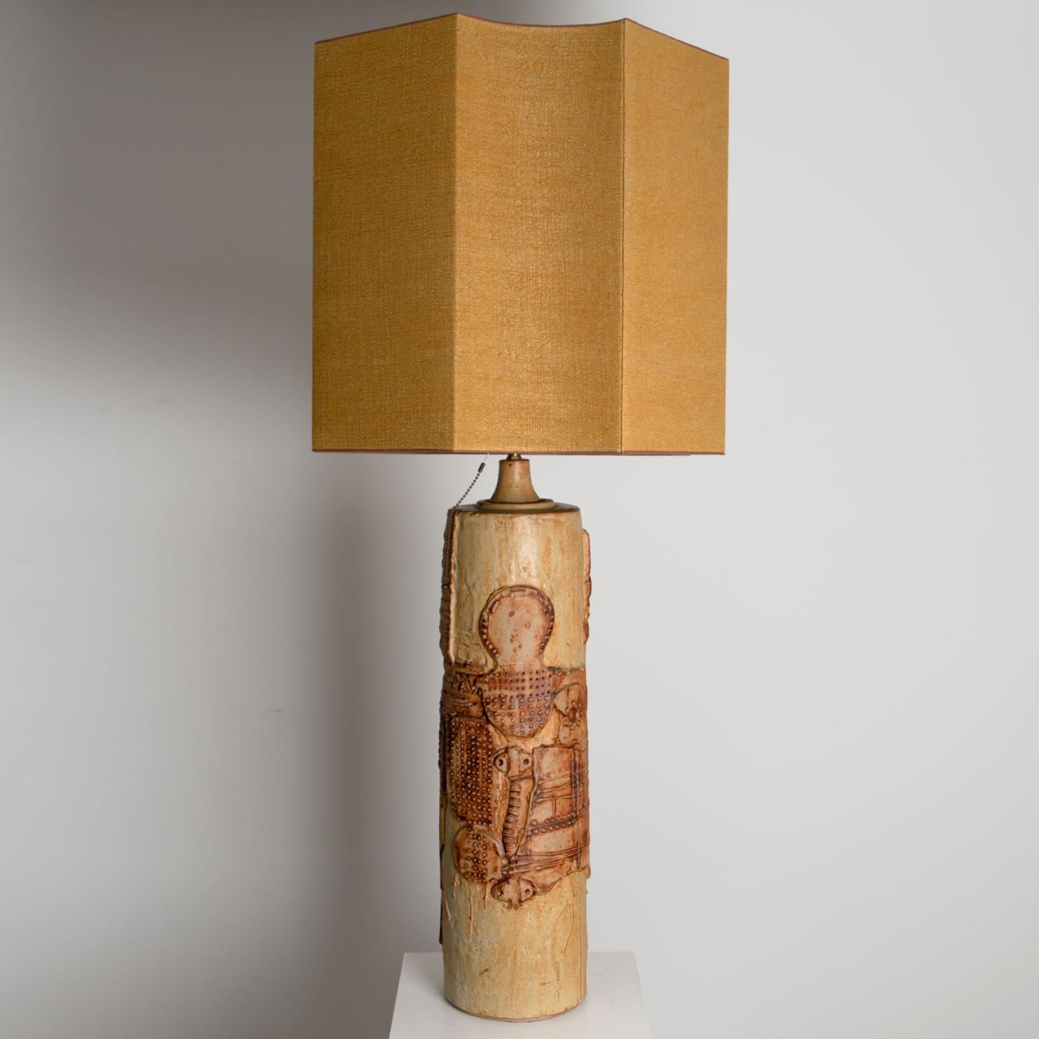 Large B. Rooke Ceramic Lamp, 1960s with Custom Made Silk Lampshade by René Hoube For Sale 3