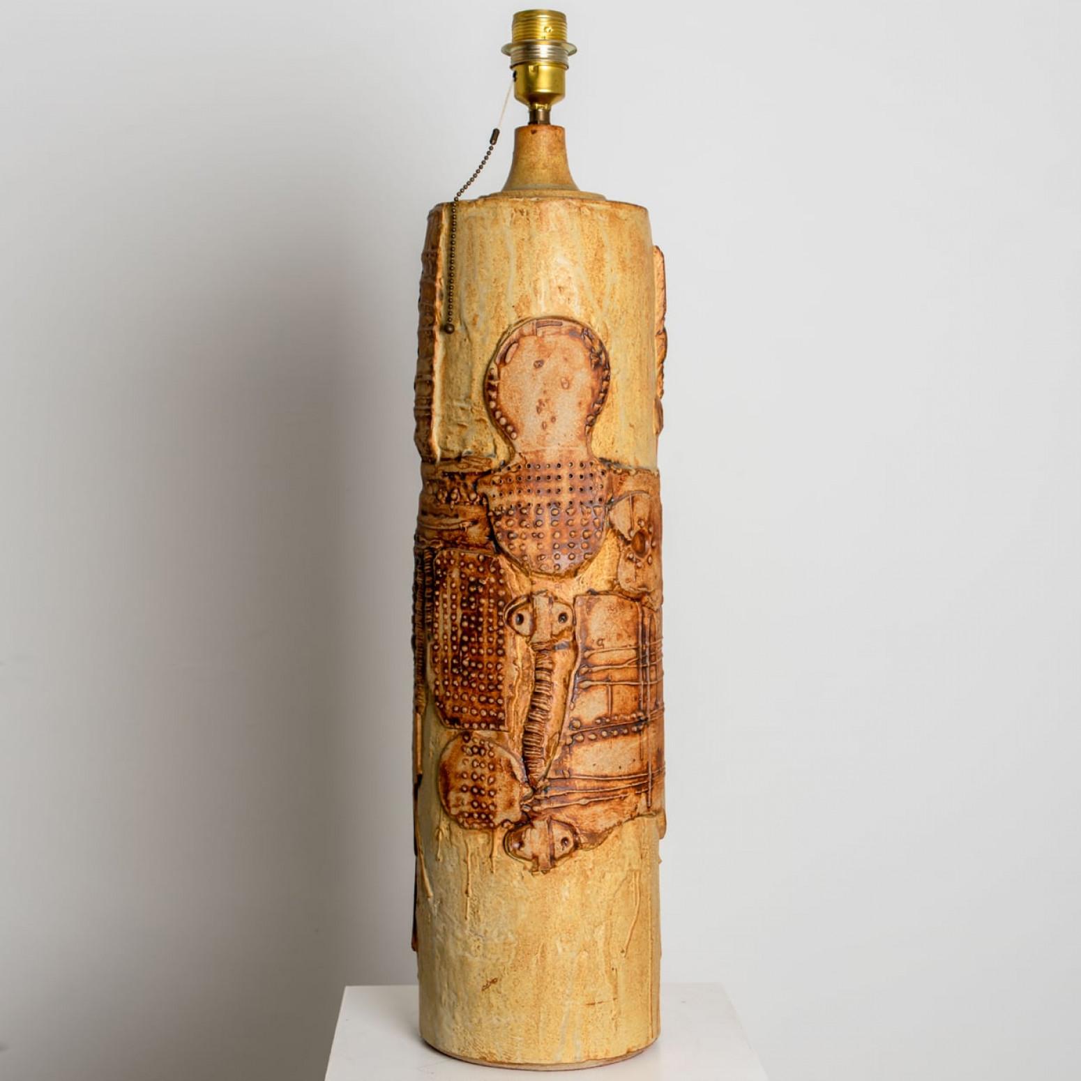 Large B. Rooke Ceramic Lamp, 1960s with Custom Made Silk Lampshade by René Hoube For Sale 3