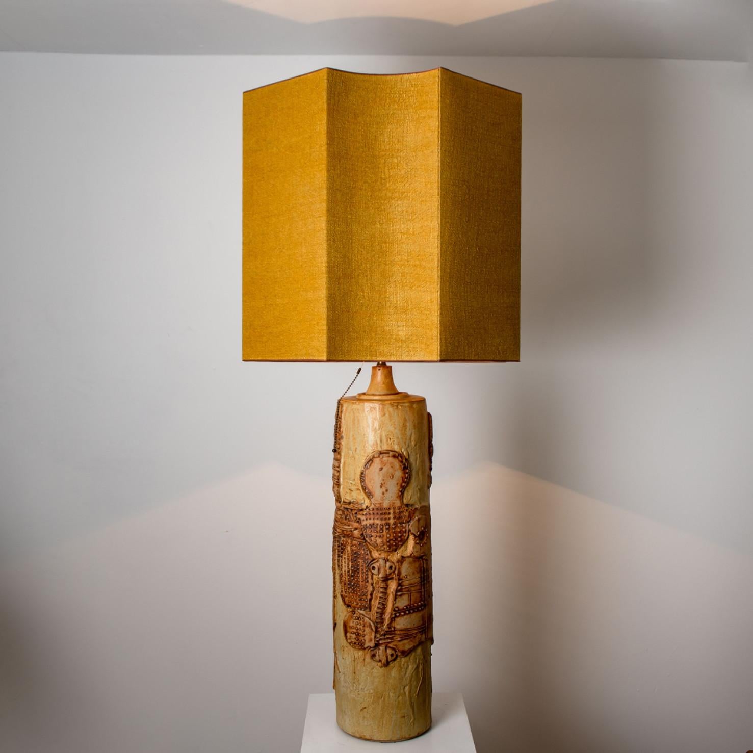 Large B. Rooke Ceramic Lamp, 1960s with Custom Made Silk Lampshade by René Hoube For Sale 5