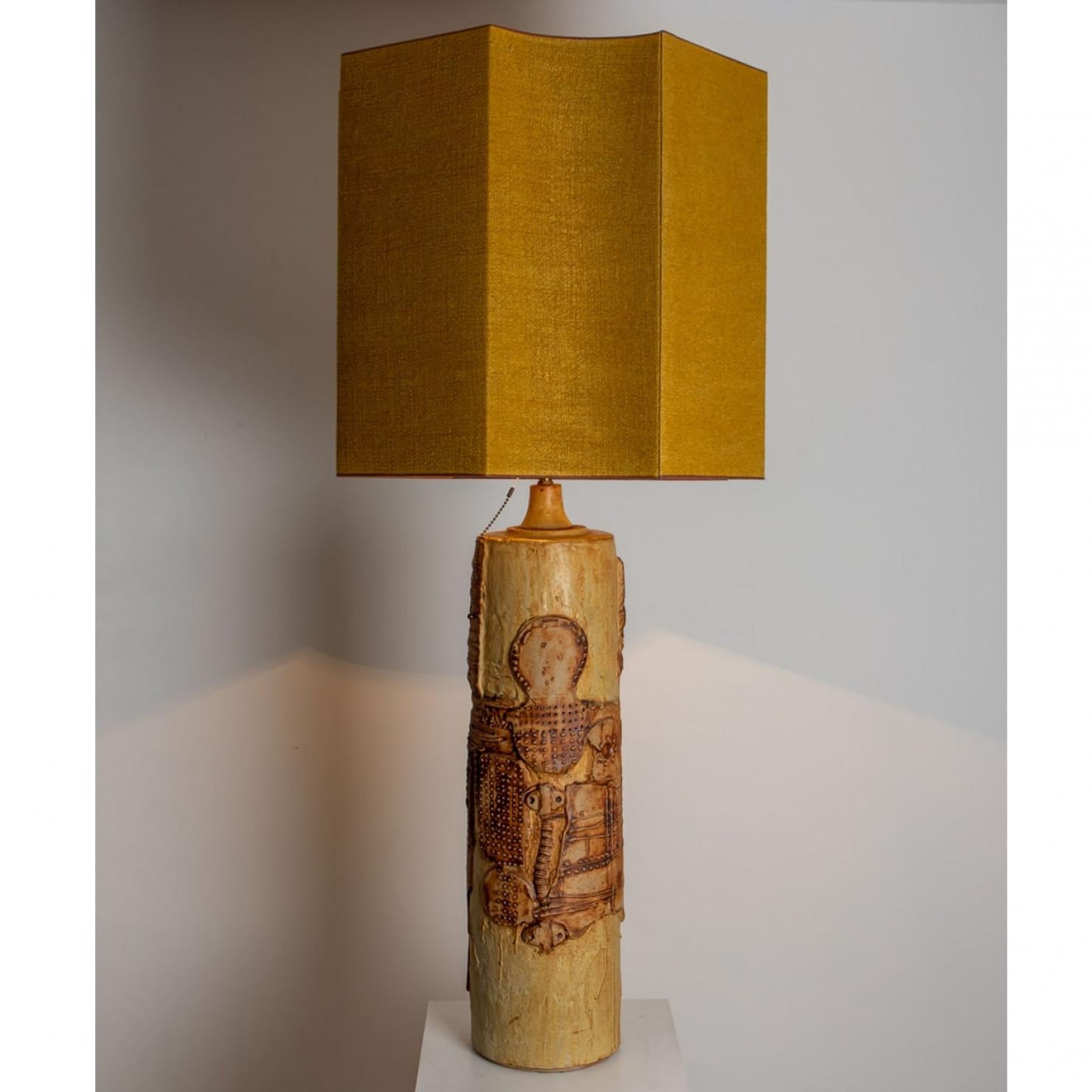 Large B. Rooke Ceramic Lamp, 1960s with Custom Made Silk Lampshade by René Hoube For Sale 5
