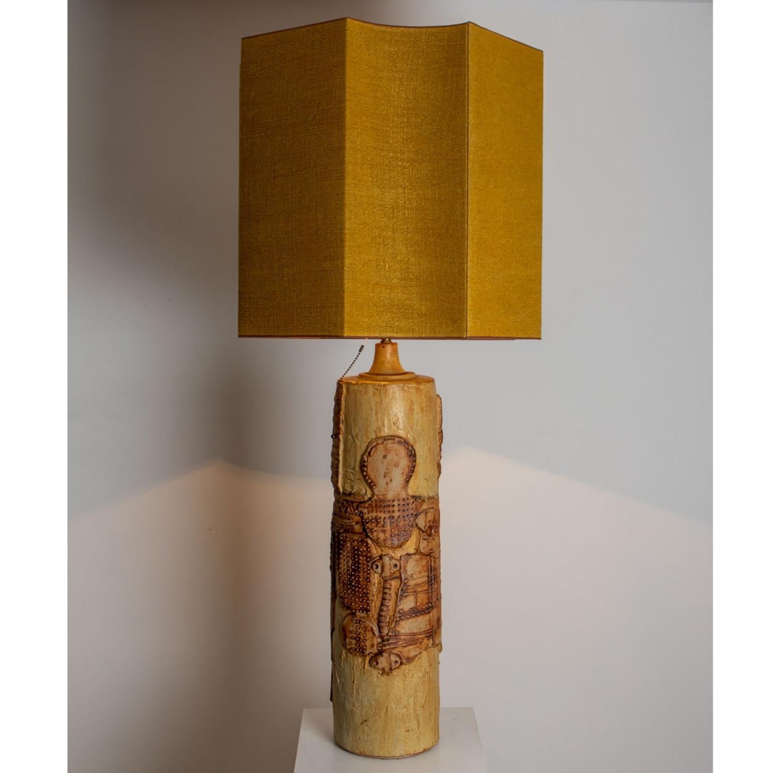 Gran lámpara de cerámica B. Rooke, años 60 con pantalla de seda hecha a medida por René Hoube en venta 5