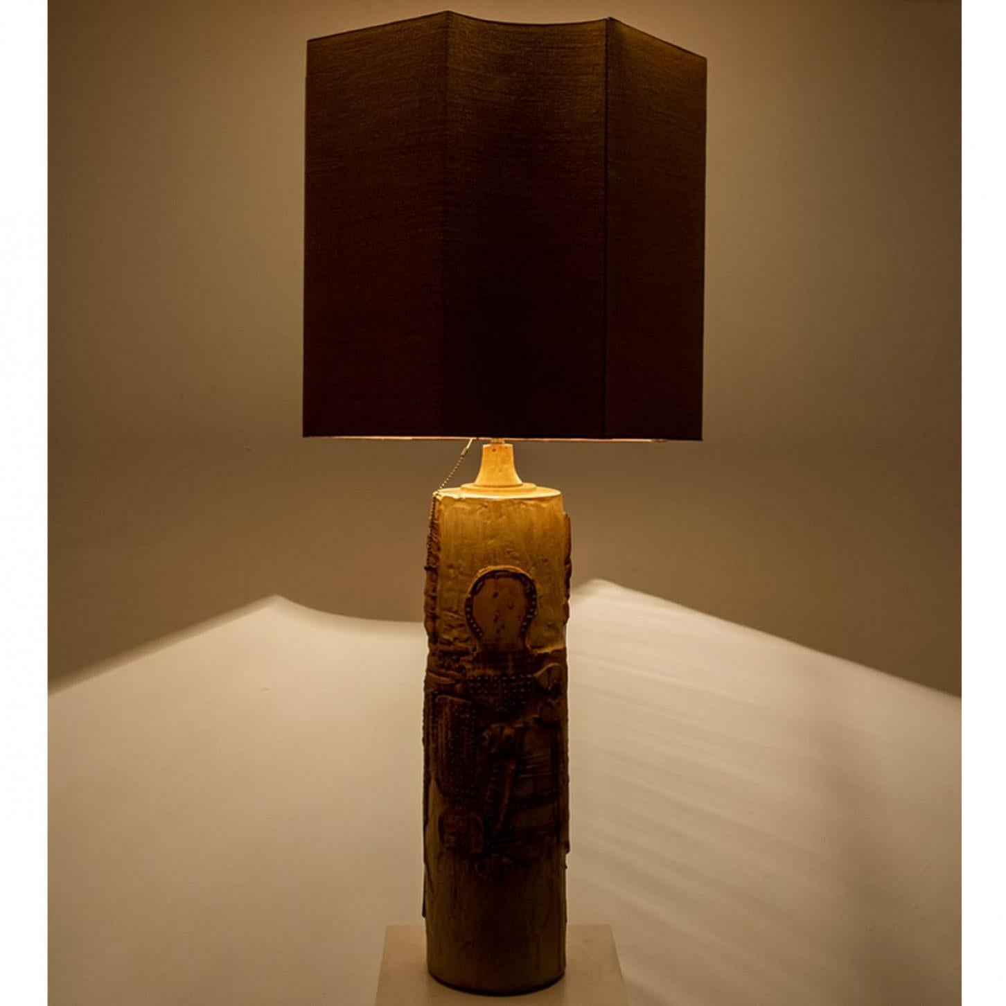 Large B. Rooke Ceramic Lamp, 1960s with Custom Made Silk Lampshade by René Hoube For Sale 6