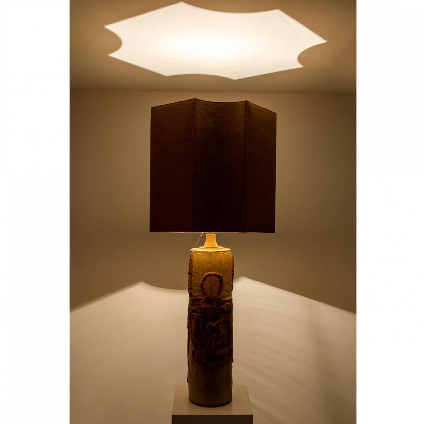 Large B. Rooke Ceramic Lamp, 1960s with Custom Made Silk Lampshade by René Hoube For Sale 7