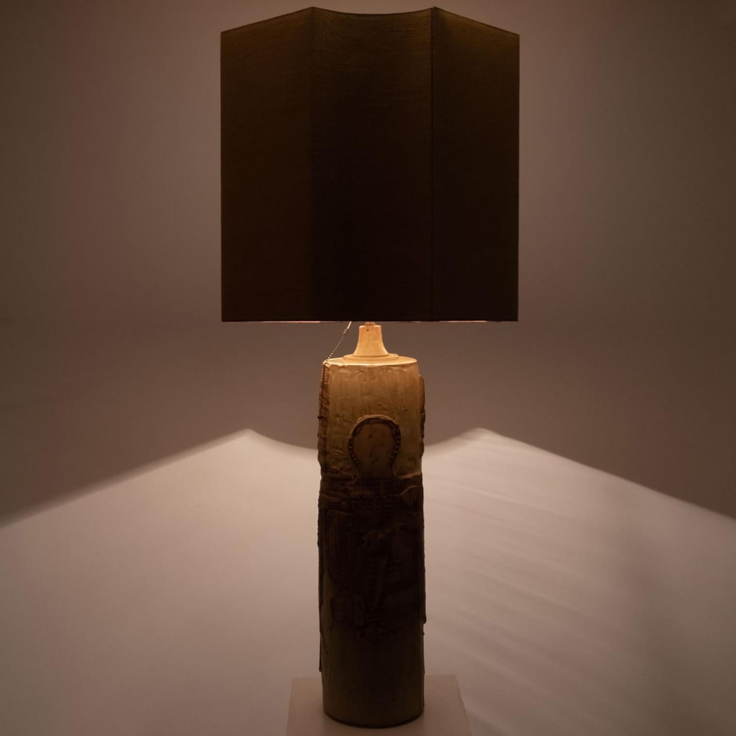 Large B. Rooke Ceramic Lamp, 1960s with Custom Made Silk Lampshade by René Hoube For Sale 8