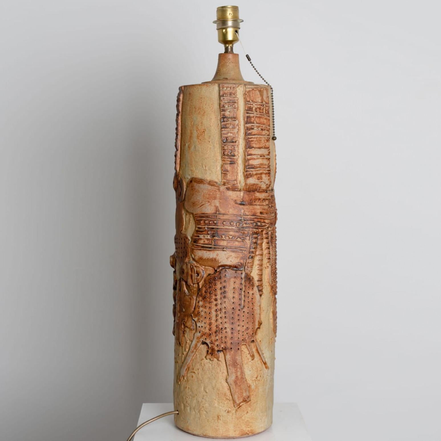 Molded Large B. Rooke Ceramic Lamp, 1960s with Custom Made Silk Lampshade by René Hoube For Sale