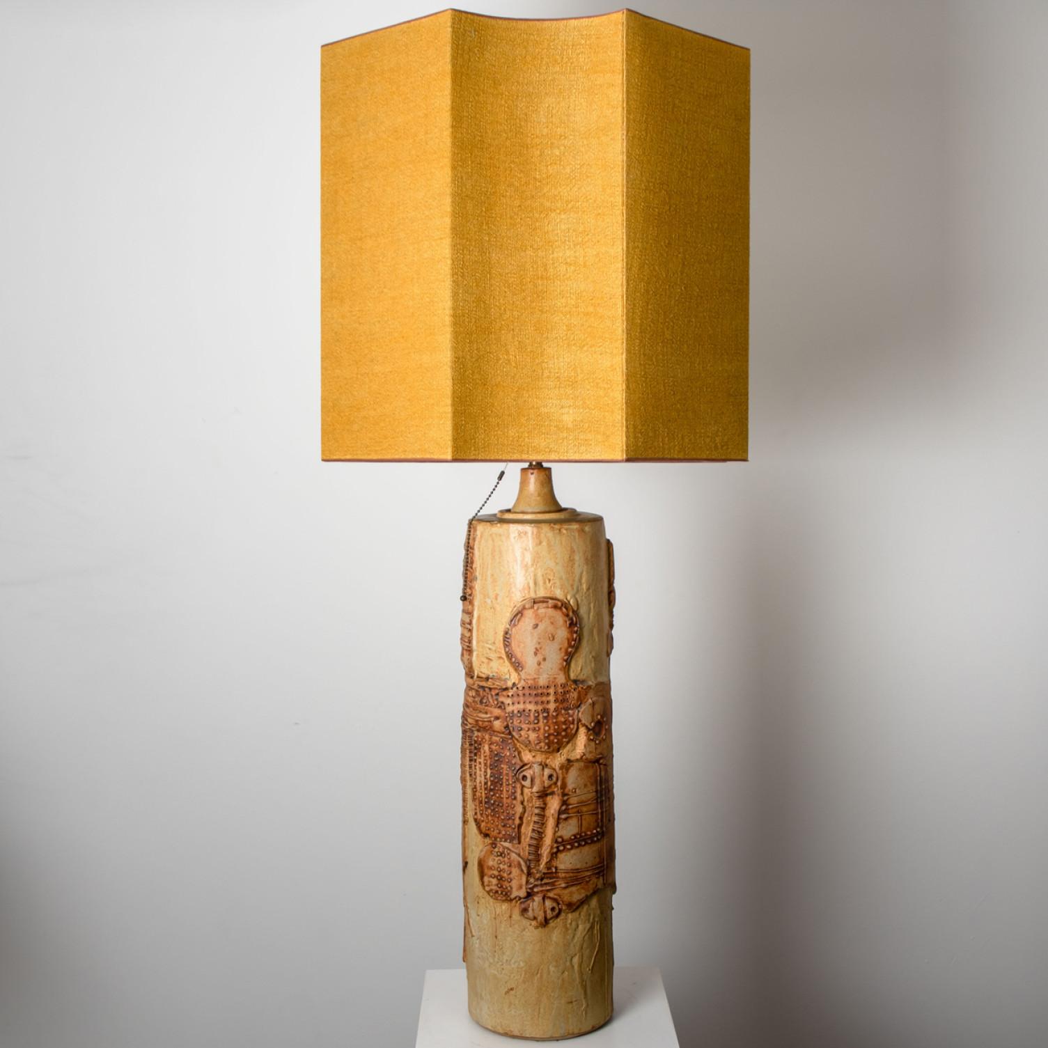 Mid-20th Century Large B. Rooke Ceramic Lamp, 1960s with Custom Made Silk Lampshade by René Hoube For Sale