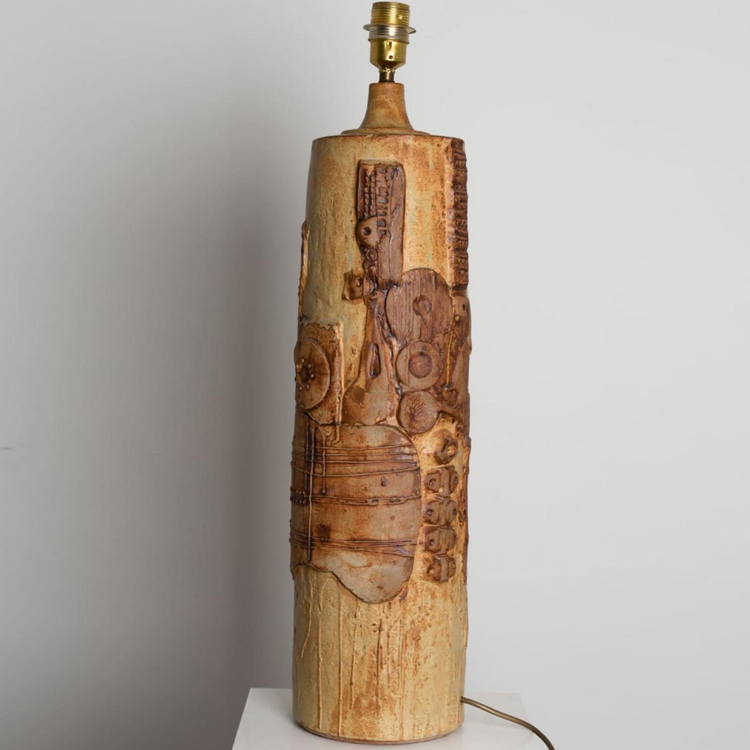 Large B. Rooke Ceramic Lamp, 1960s with Custom Made Silk Lampshade by René Hoube For Sale 1