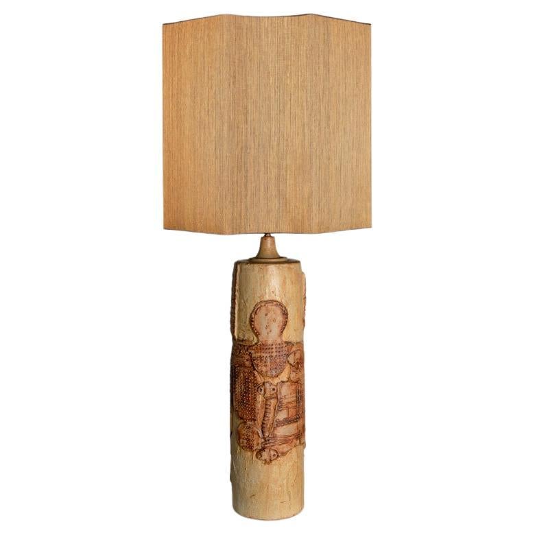 Grande lampe en céramique de B. Rooke, années 1960, avec abat-jour en soie réalisé sur mesure par René Hoube