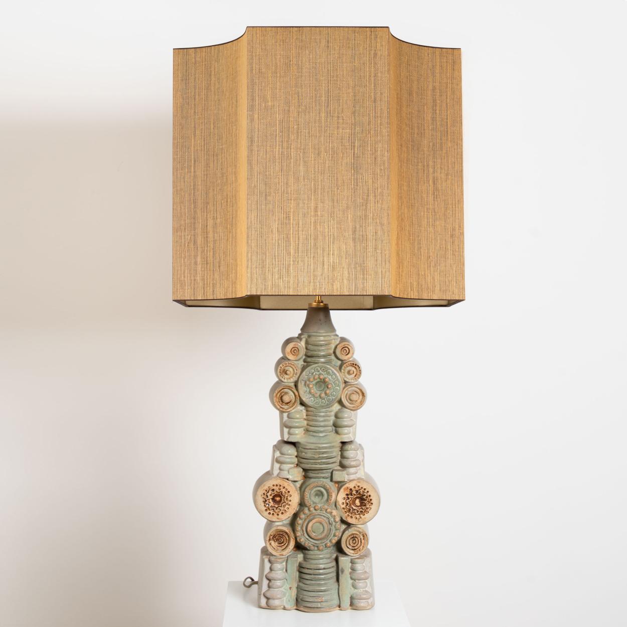 Large B. Rooke Ceramic Table Lamp with Custom Made Silk Lampshade by René Houben In Good Condition In Rijssen, NL