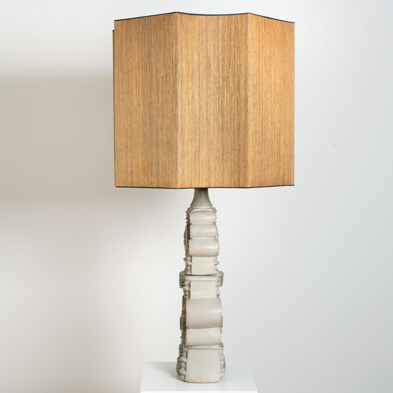 20th Century Large B. Rooke Ceramic Table Lamp with Custom Made Silk Lampshade by René Houben