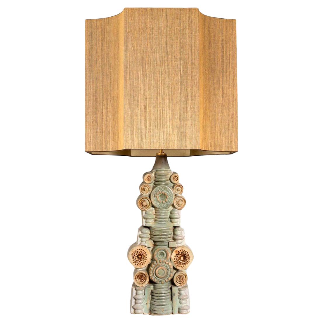 Large B. Rooke Ceramic Table Lamp with Custom Made Silk Lampshade by René Houben