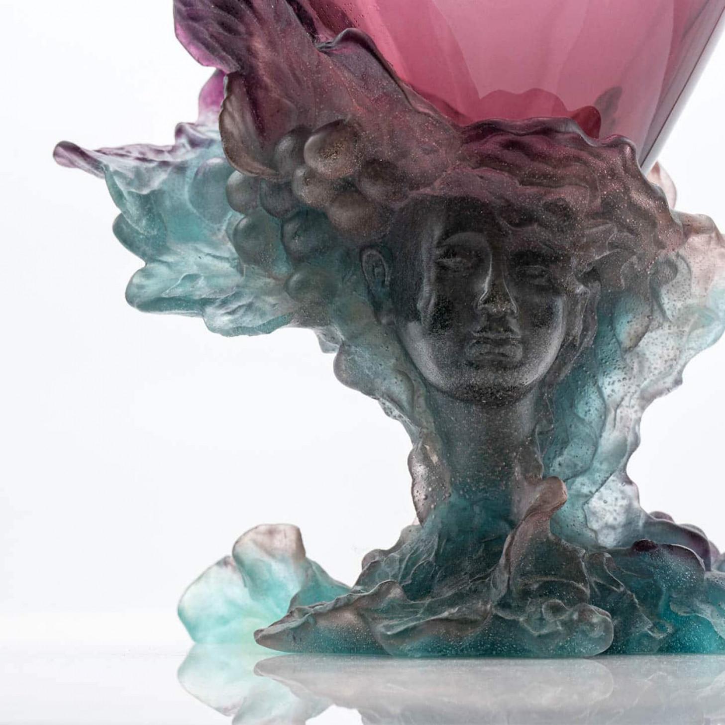Art Nouveau Grande vaso in vetro artistico Baccarat con faccia, blu e rosa, Francia in vendita