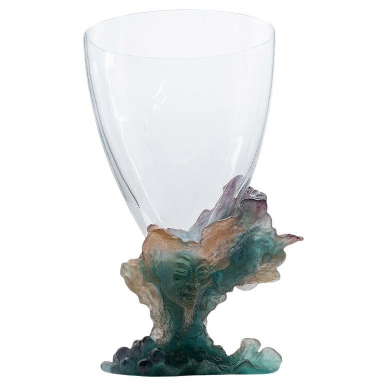 Large Baccarat Art Glass Vase with Face, Salmon Green Violet, France
