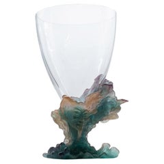 Large Baccarat Art Glass Vase with Face, Salmon Green Violet, France