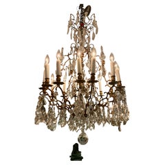 Large baccarat bronze and crystal chandelier with fifteen lights
