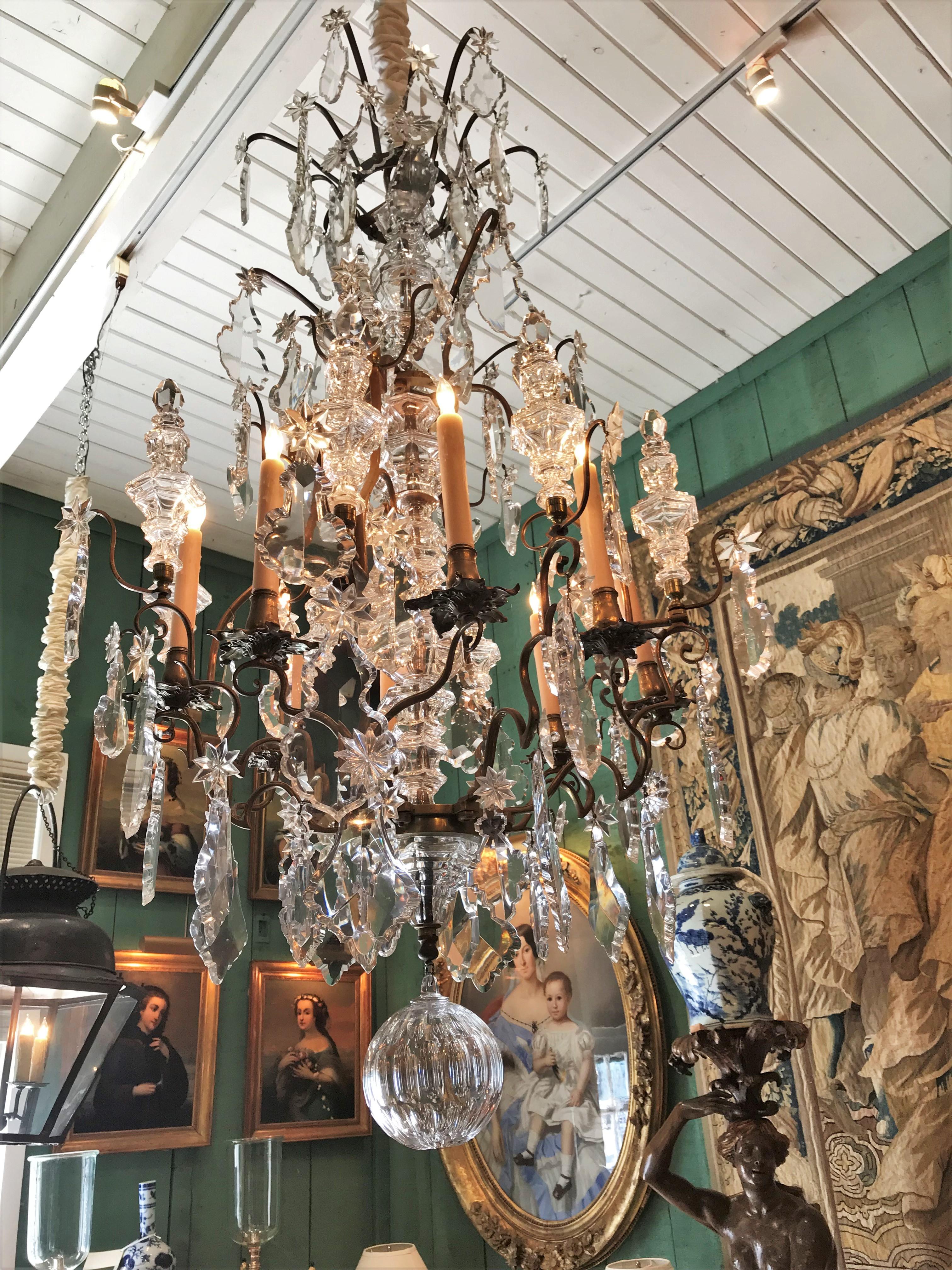 Large Baccarat Crystal Antique Chandelier Dining Ceiling 8 Light Fixture Pendant For Sale 4
