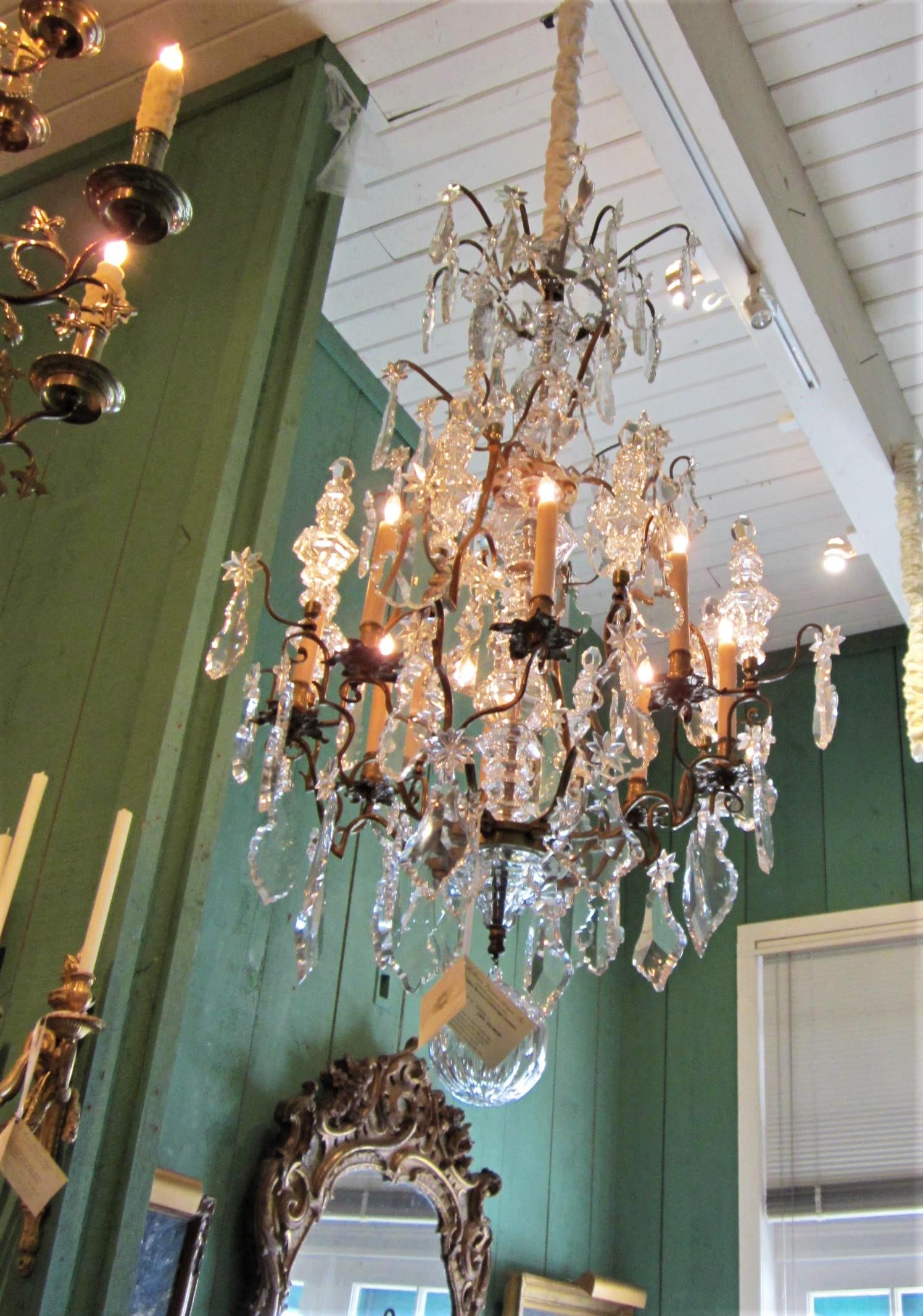 Large Baccarat Crystal Antique Chandelier Dining Ceiling 8 Light Fixture Pendant In Good Condition For Sale In West Hollywood, CA