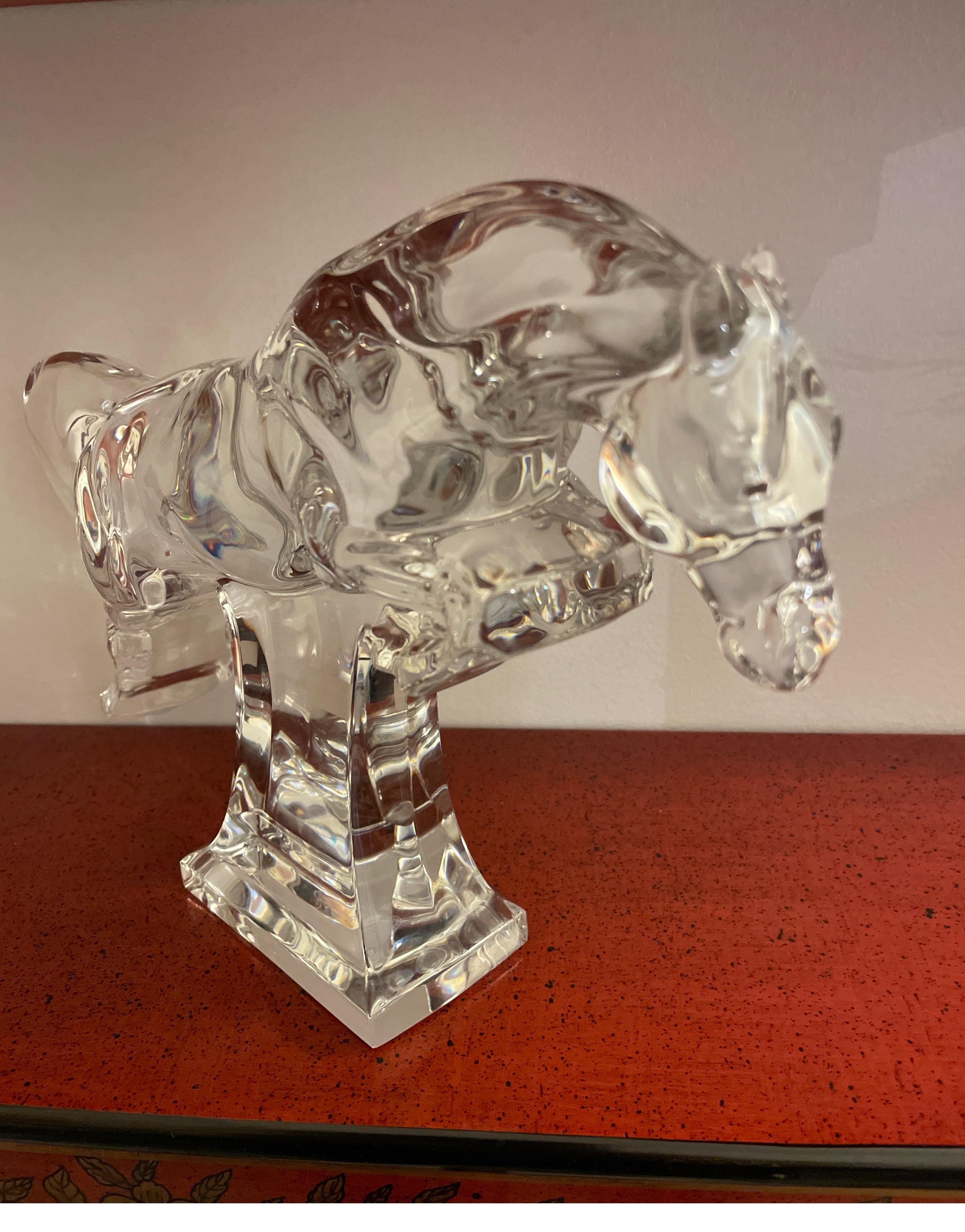 20th Century Large Baccarat Crystal Jumping Horse Sculpture