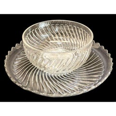 Large Baccarat Depose Cut Glass Centerpiece Punch Bowl with Underplate, Rippled